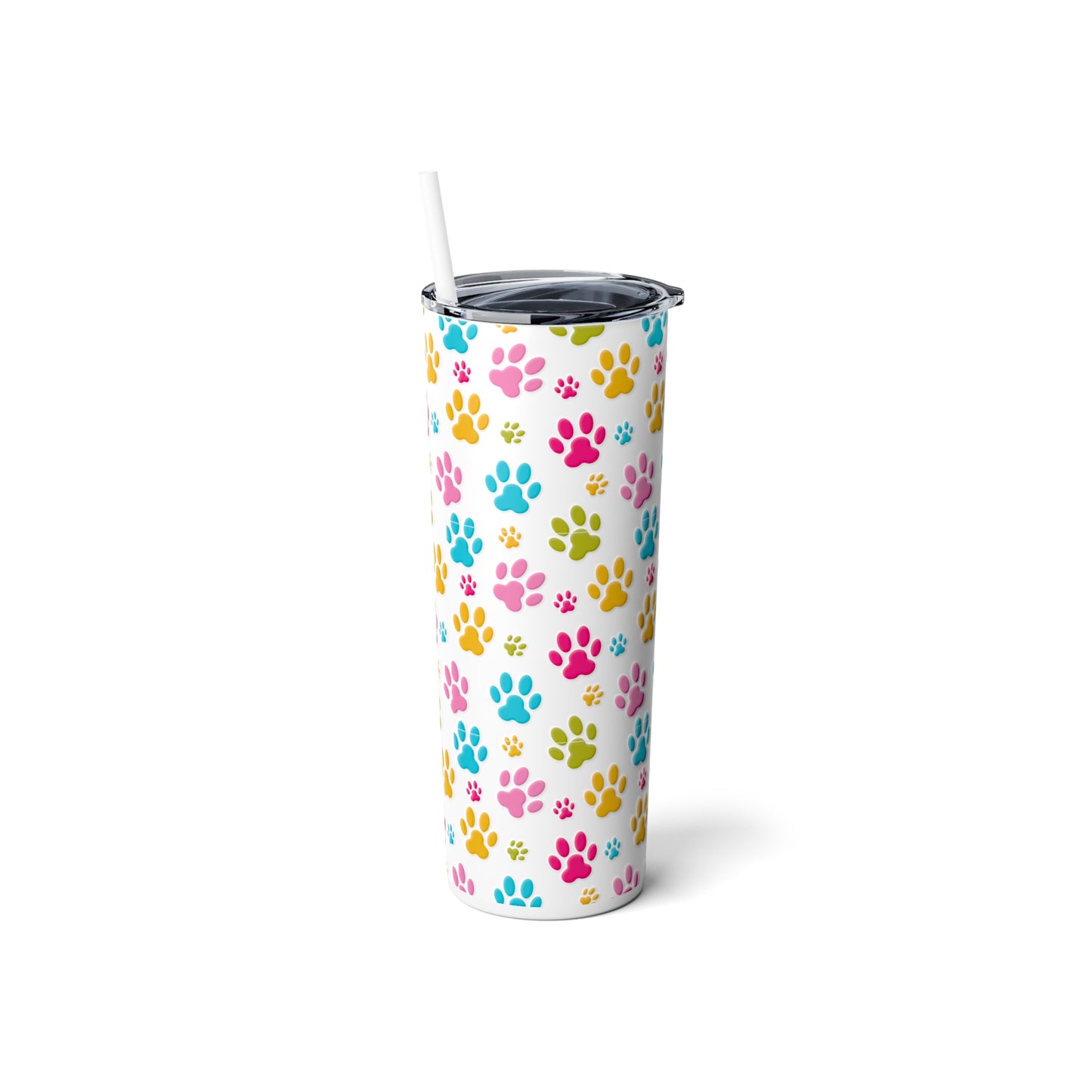 Paw Prints Skinny Steel Tumbler with Straw, 20oz