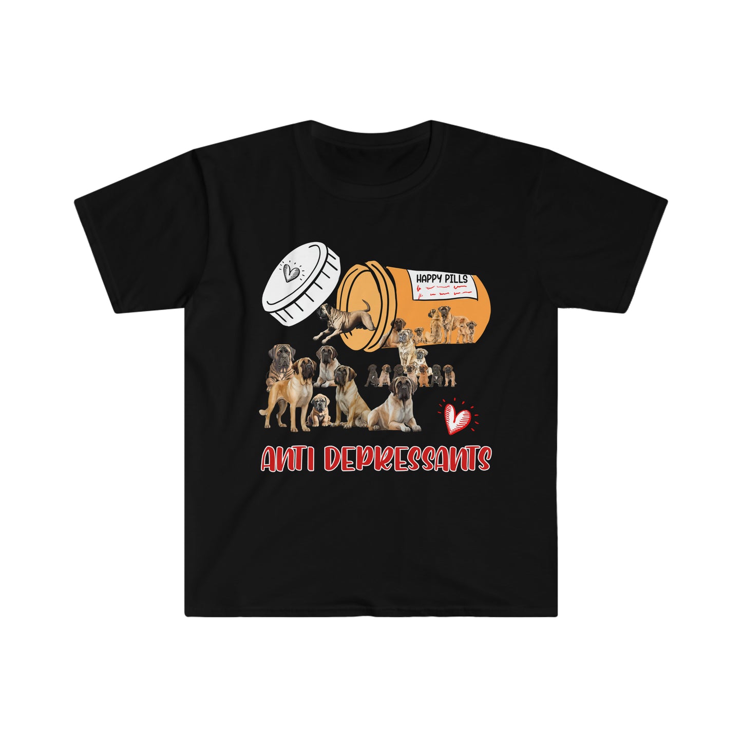 English Mastiffs Anti Depressants Unisex Softstyle T-Shirt Black