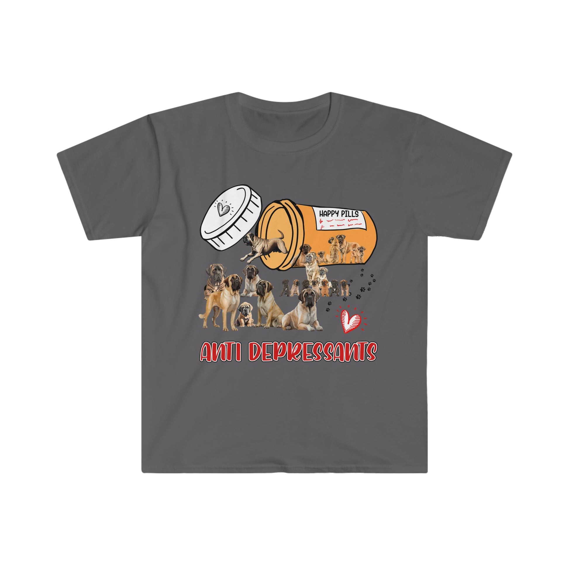 English Mastiffs Anti Depressants Unisex Softstyle T-Shirt Charcoal