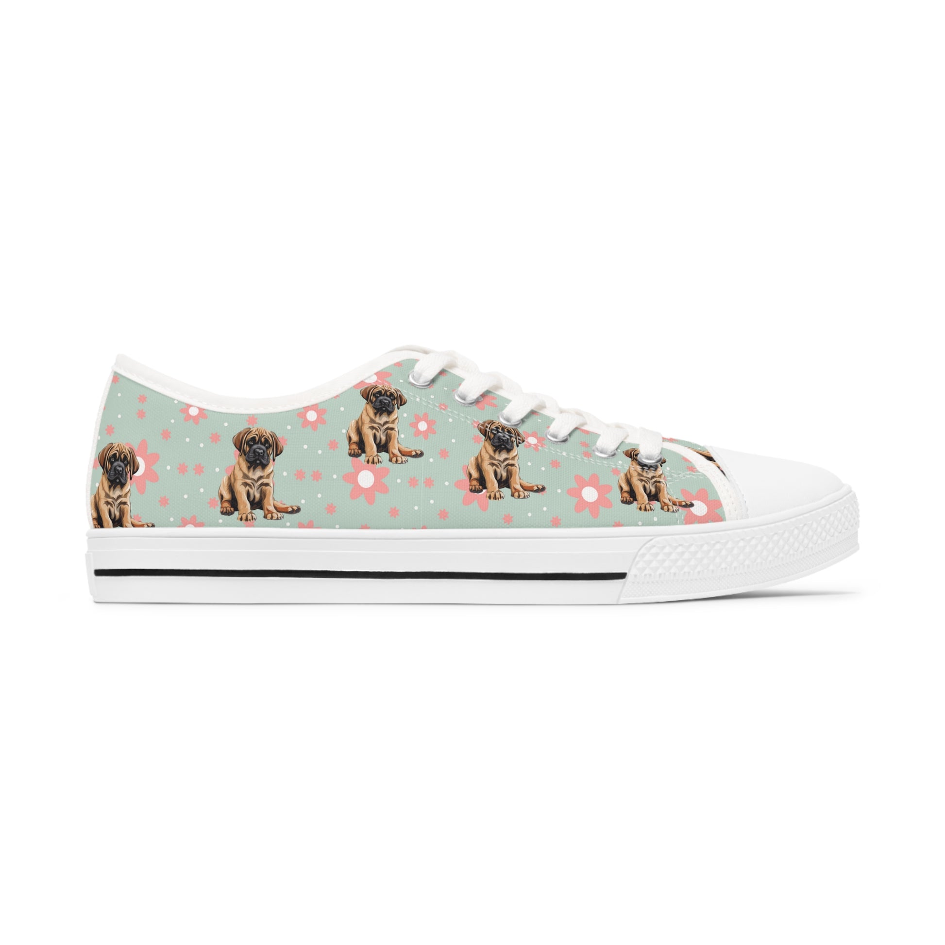 Mastiff with flowers Women's Low Top Sneakers