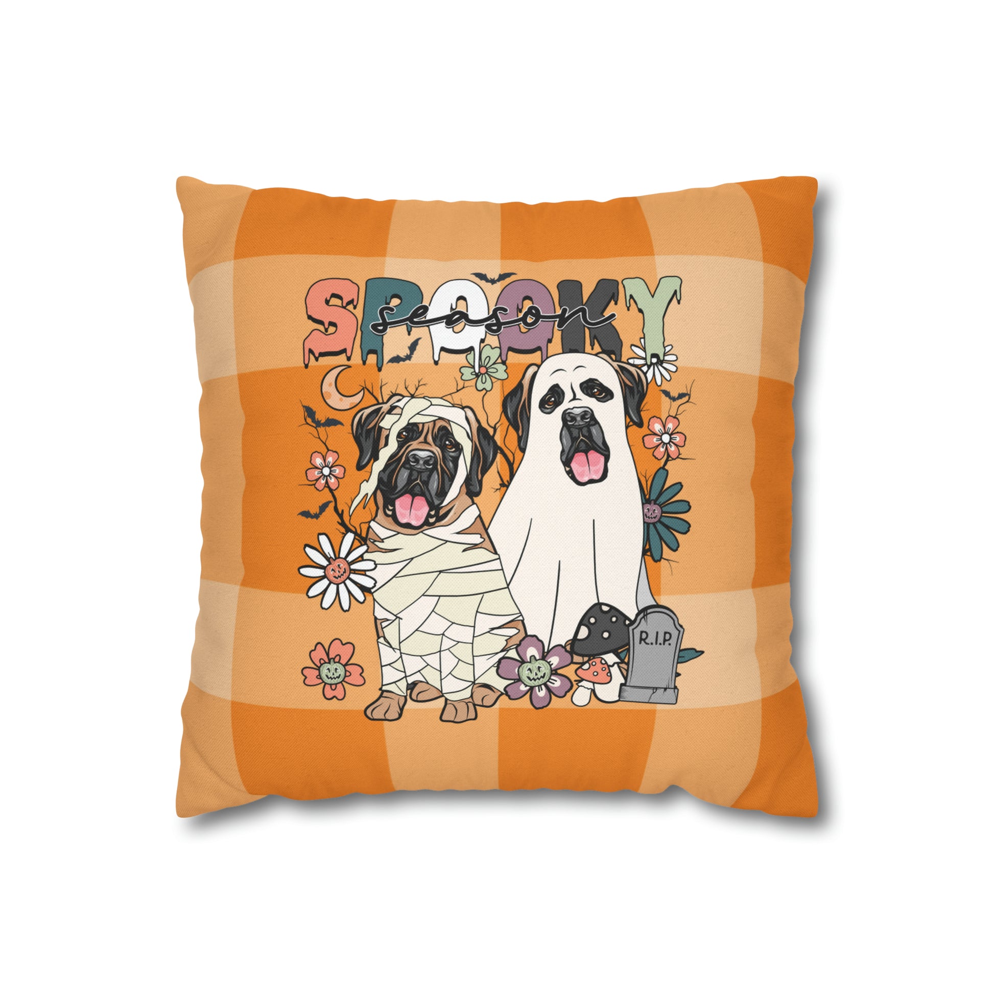 Halloween Mastiff Spun Polyester Square Pillow Case 14" × 14"