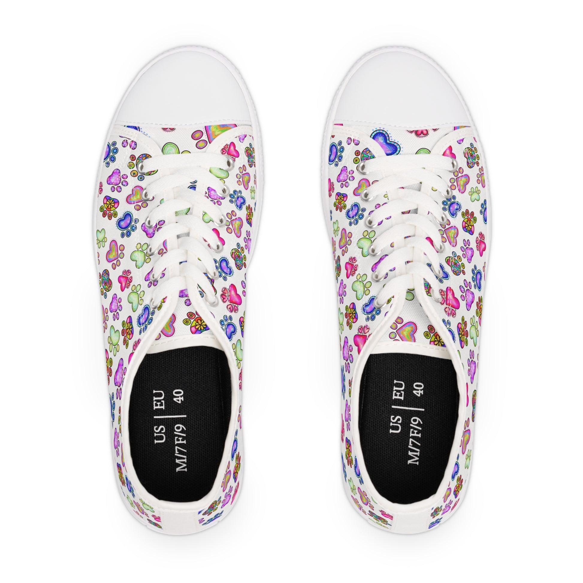 Multi Color Paw Print Women's Low Top Sneakers