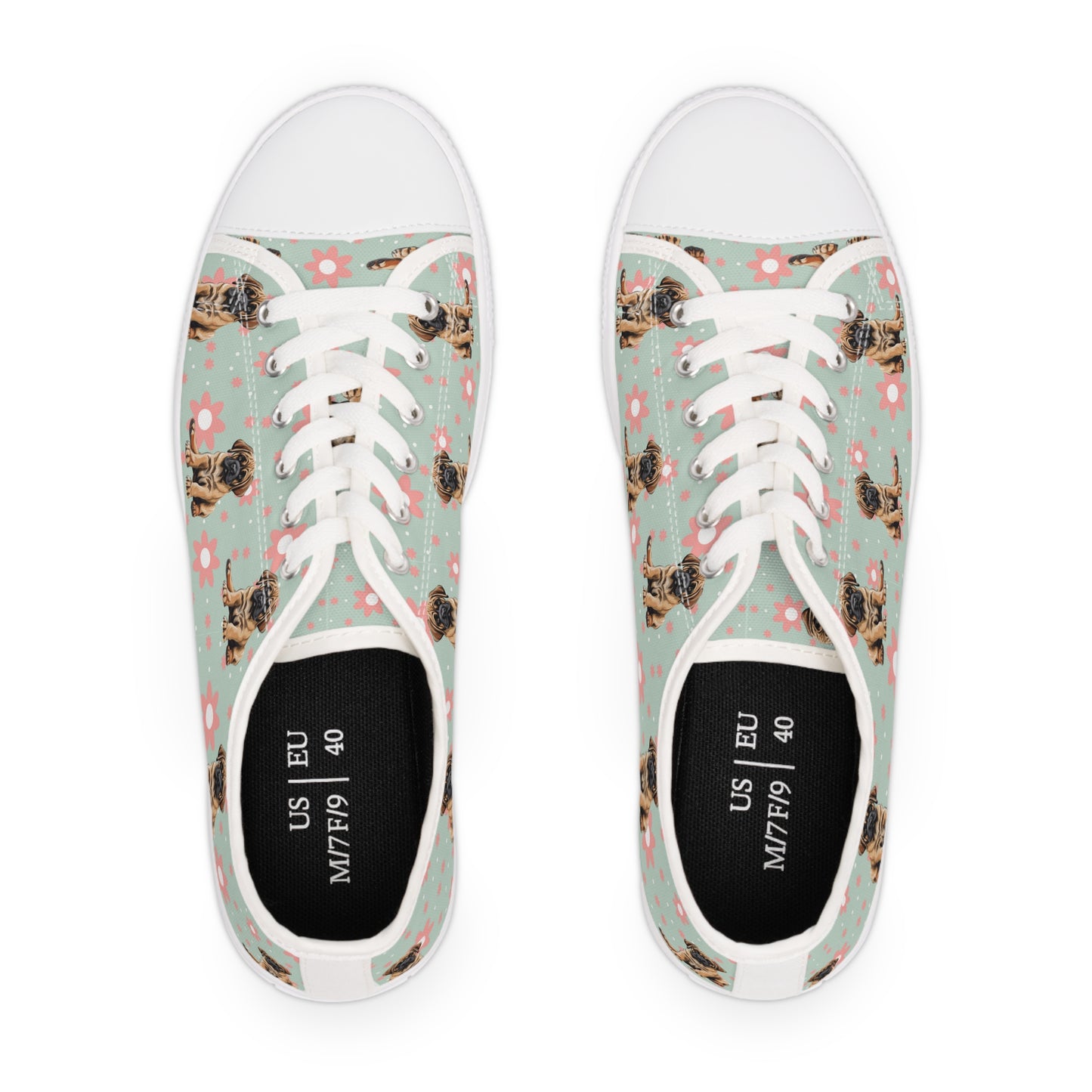 Mastiff with flowers Women's Low Top Sneakers