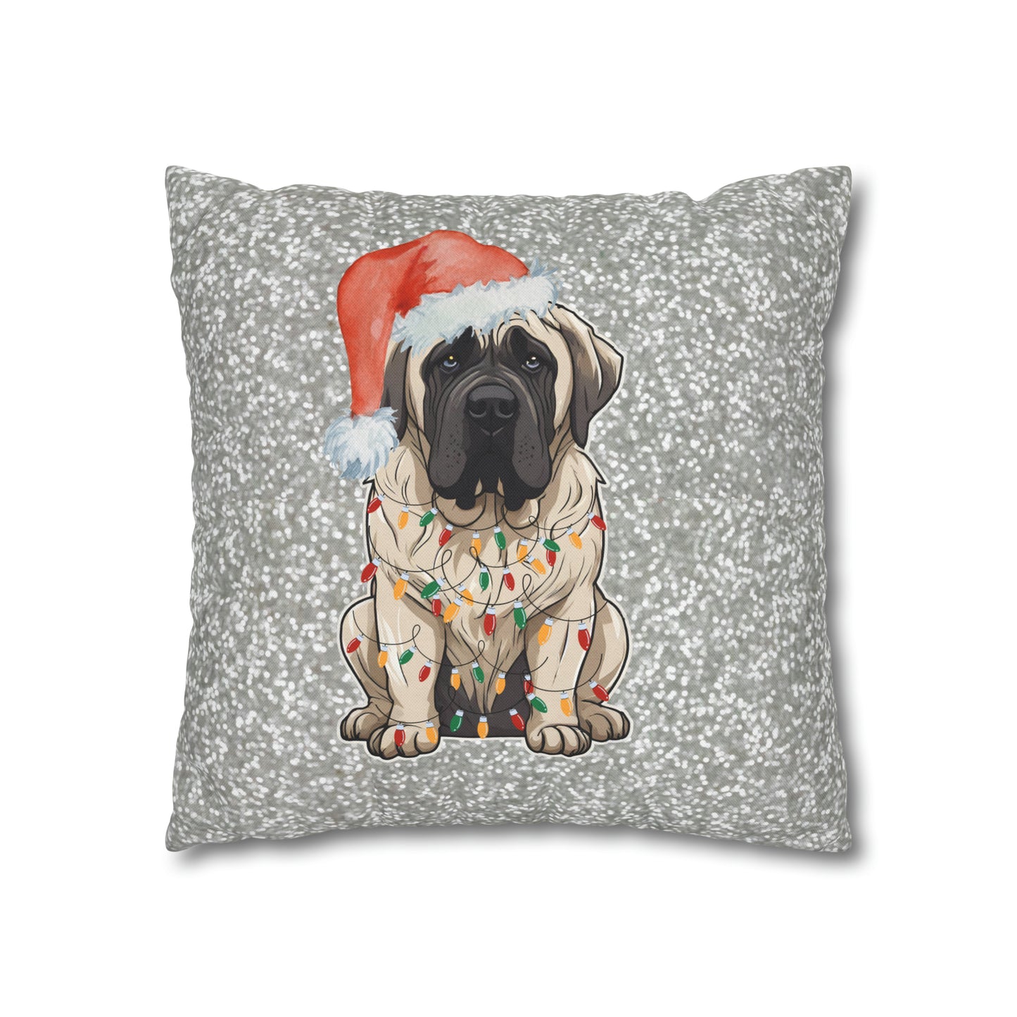 Mastiff Tangled in Lights Spun Polyester Square Pillow Case