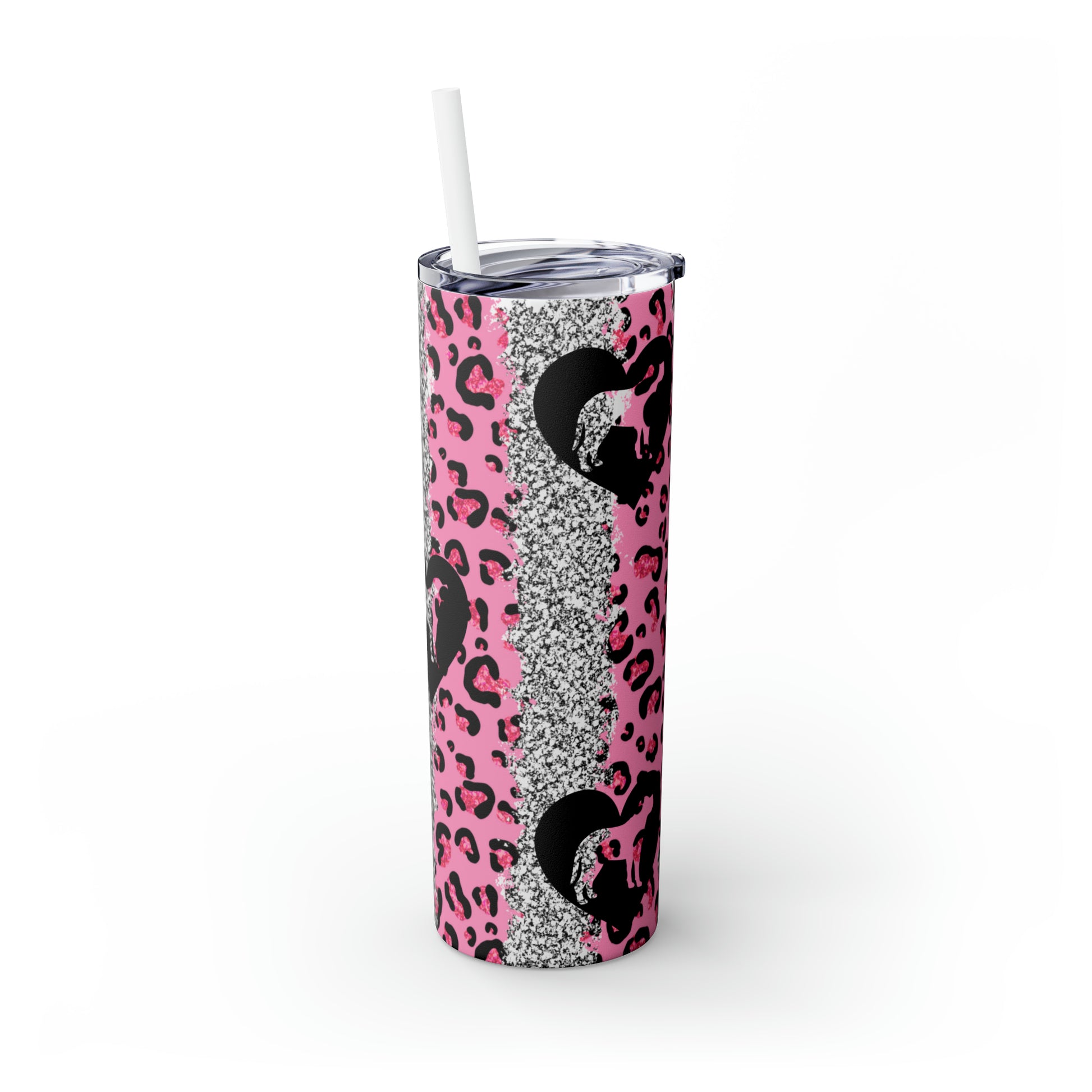 New Pink Leopard Mastiff Skinny Tumbler with Straw, 20oz