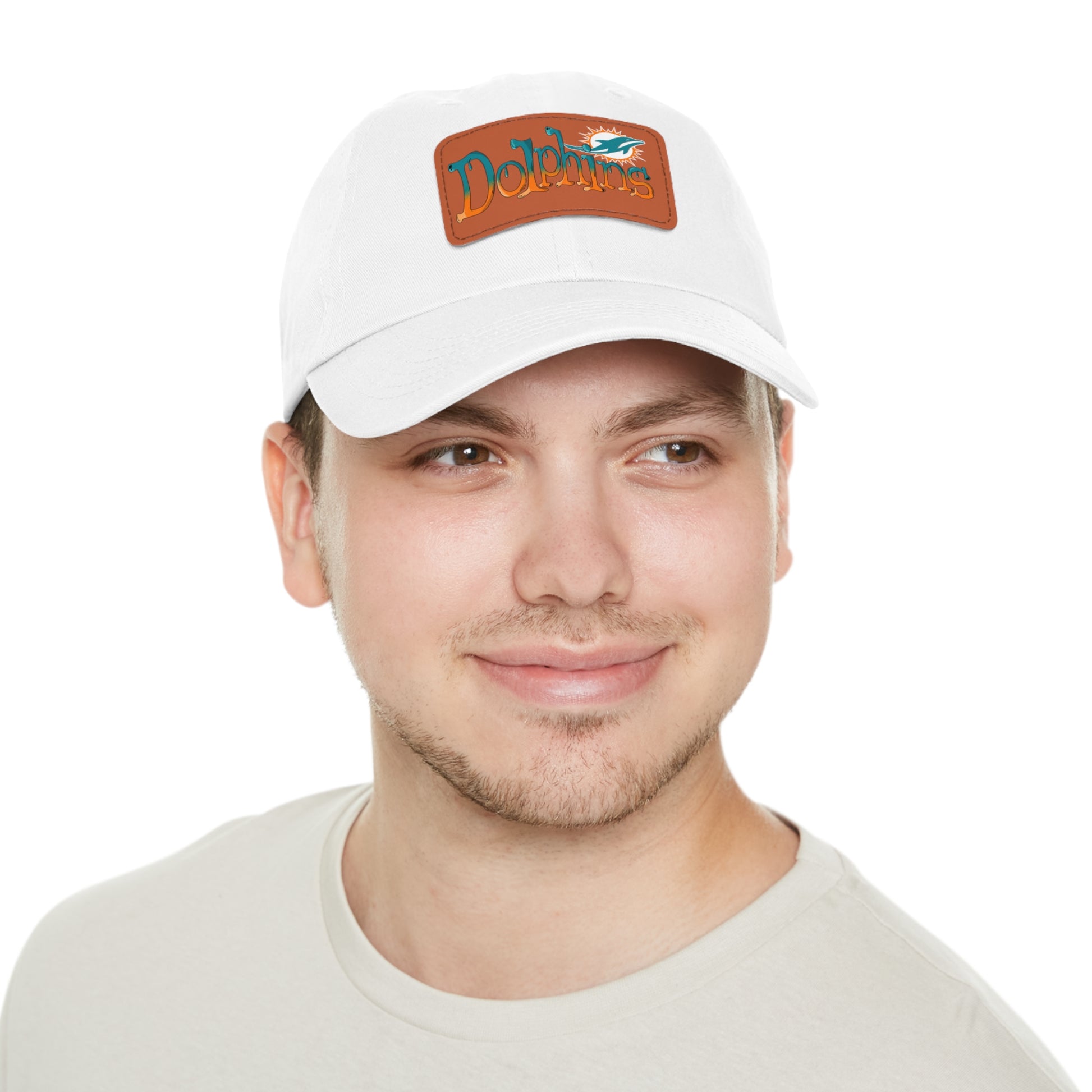 Miami Dolphins Dad Hat with Leather Patch (Rectangle)