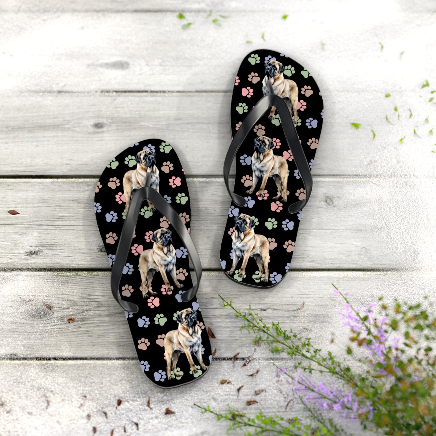 English Mastiff Flip Flops L Black sole