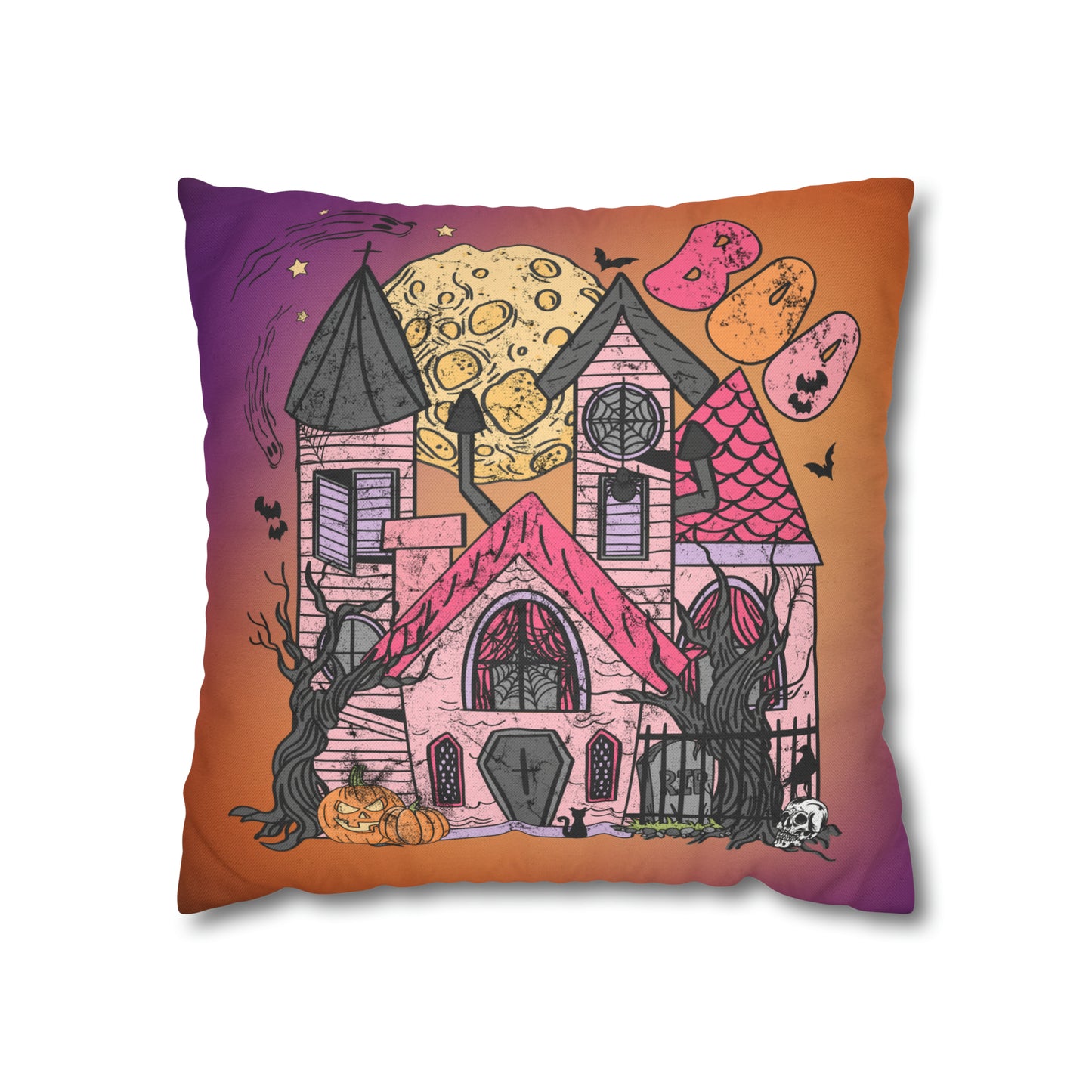 Haunted House Spun Polyester Square Pillow Case