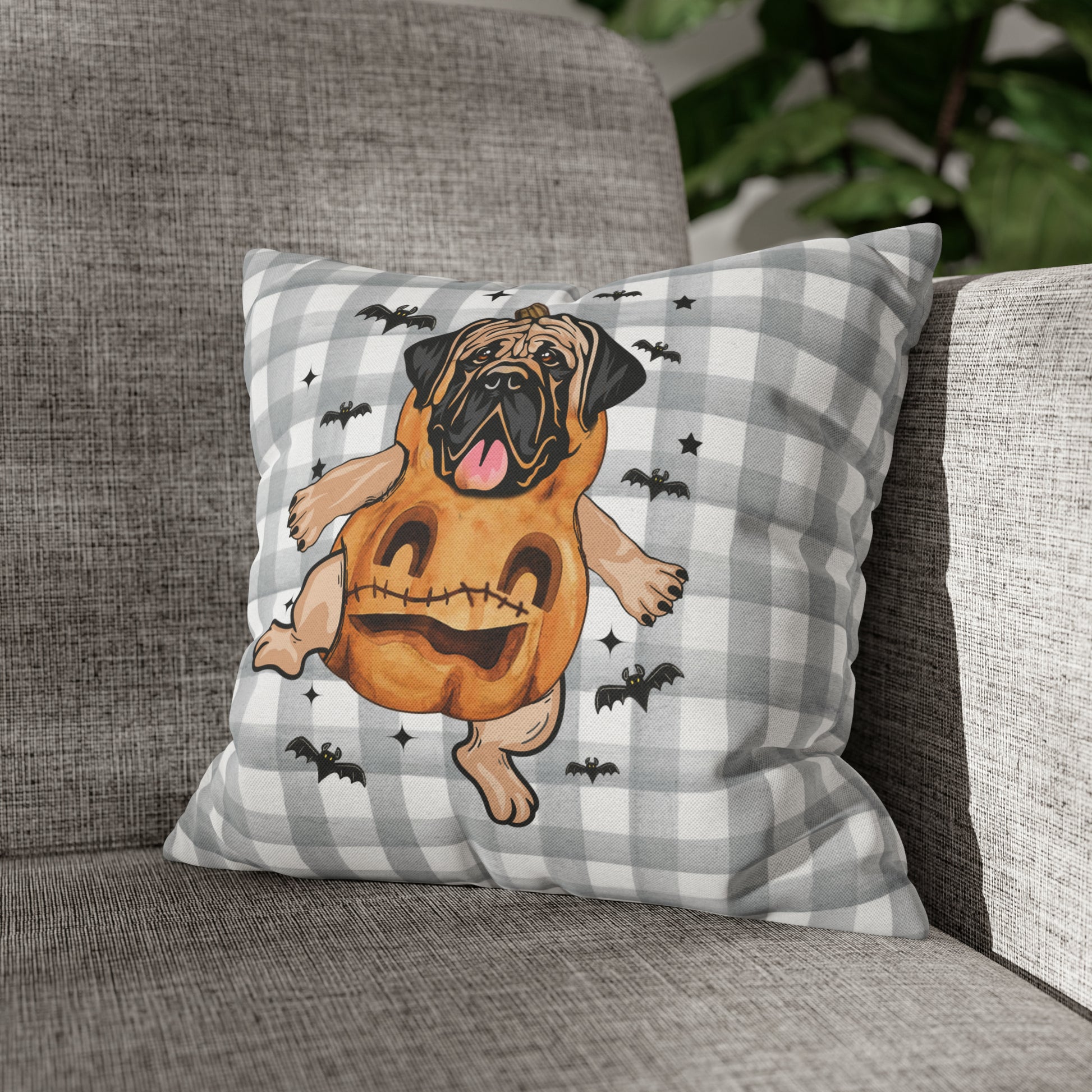 Halloween Mastiff Spun Polyester Square Pillow Case 14" × 14"