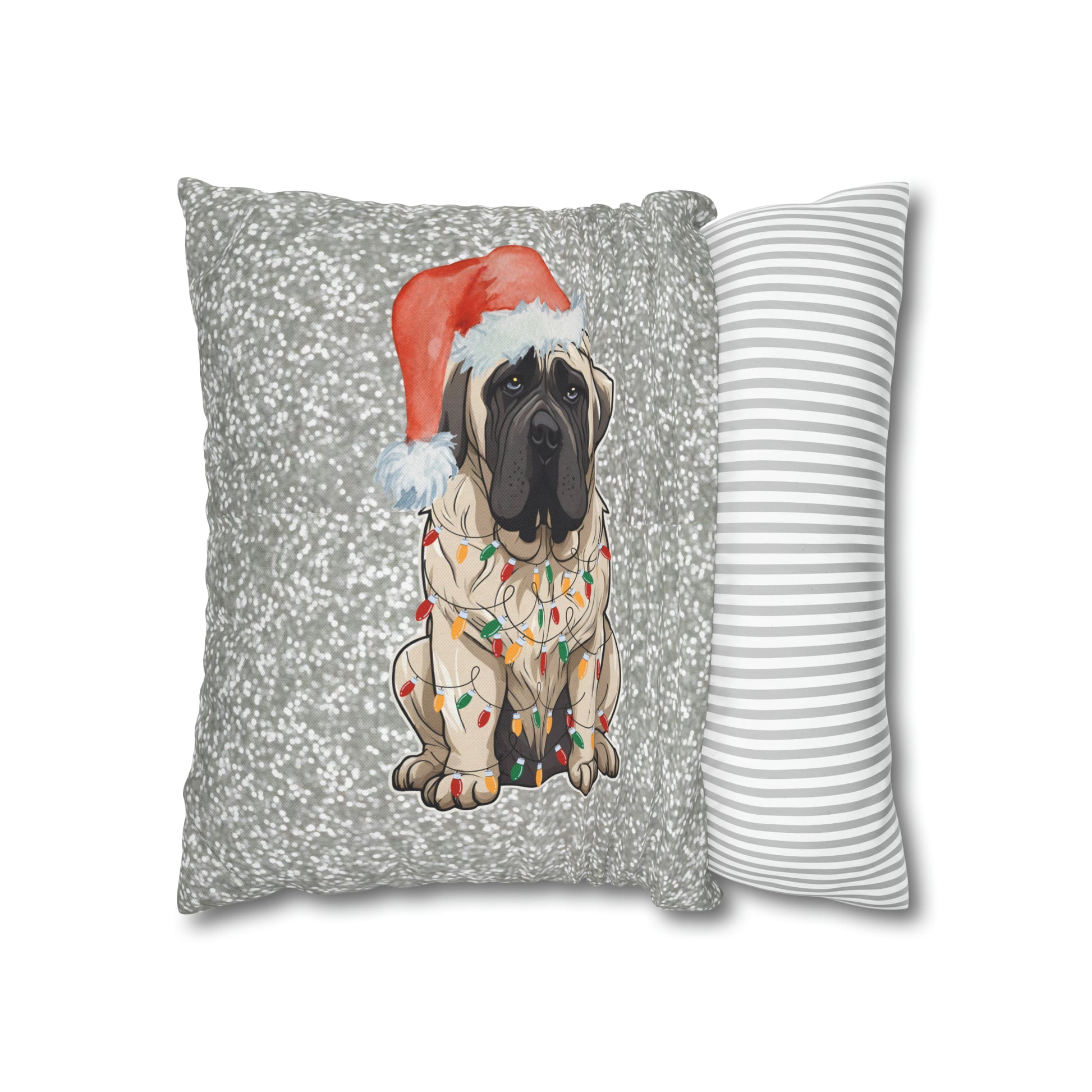 Mastiff Tangled in Lights Spun Polyester Square Pillow Case