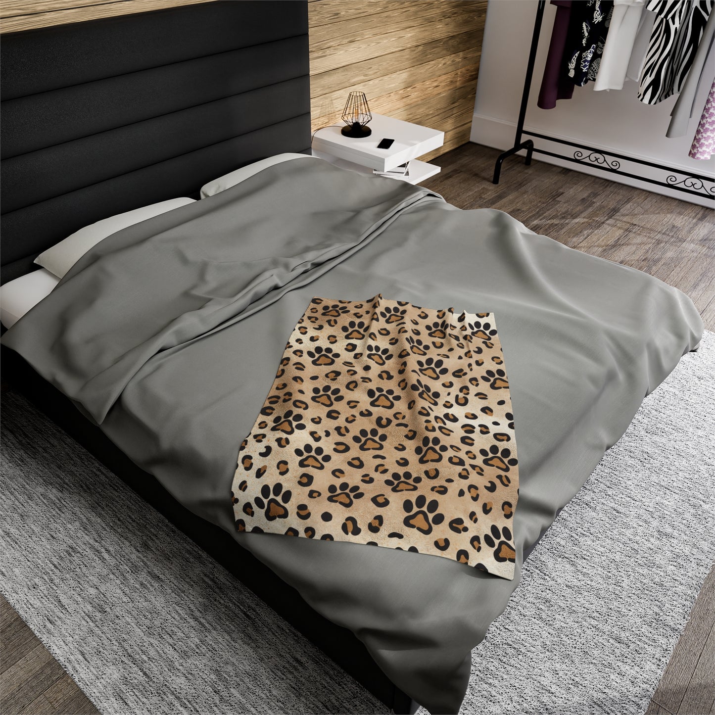 Leopard Paw Print Velveteen Plush Blanket