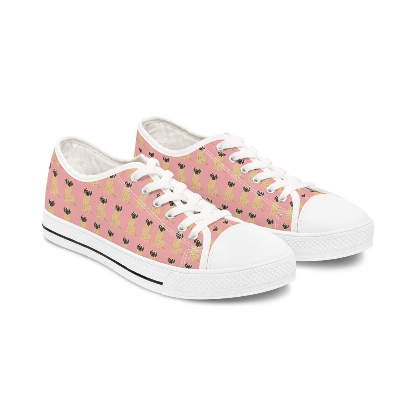 Pink English Mastiff Women's Low Top Sneakers White sole