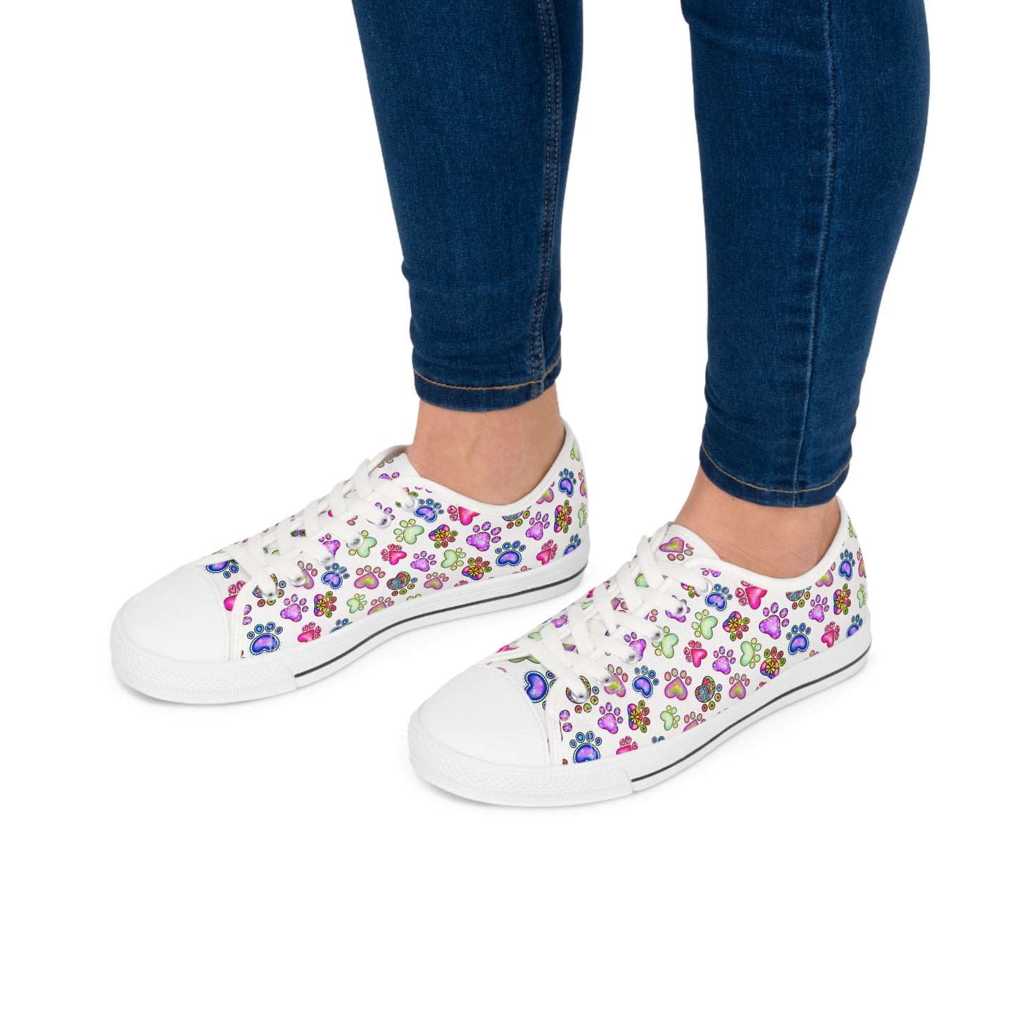 Multi Color Paw Print Women's Low Top Sneakers