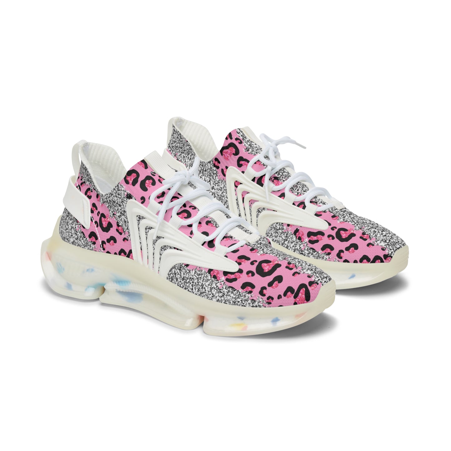 Pink Leopard Women's Mesh Sneakers White sole