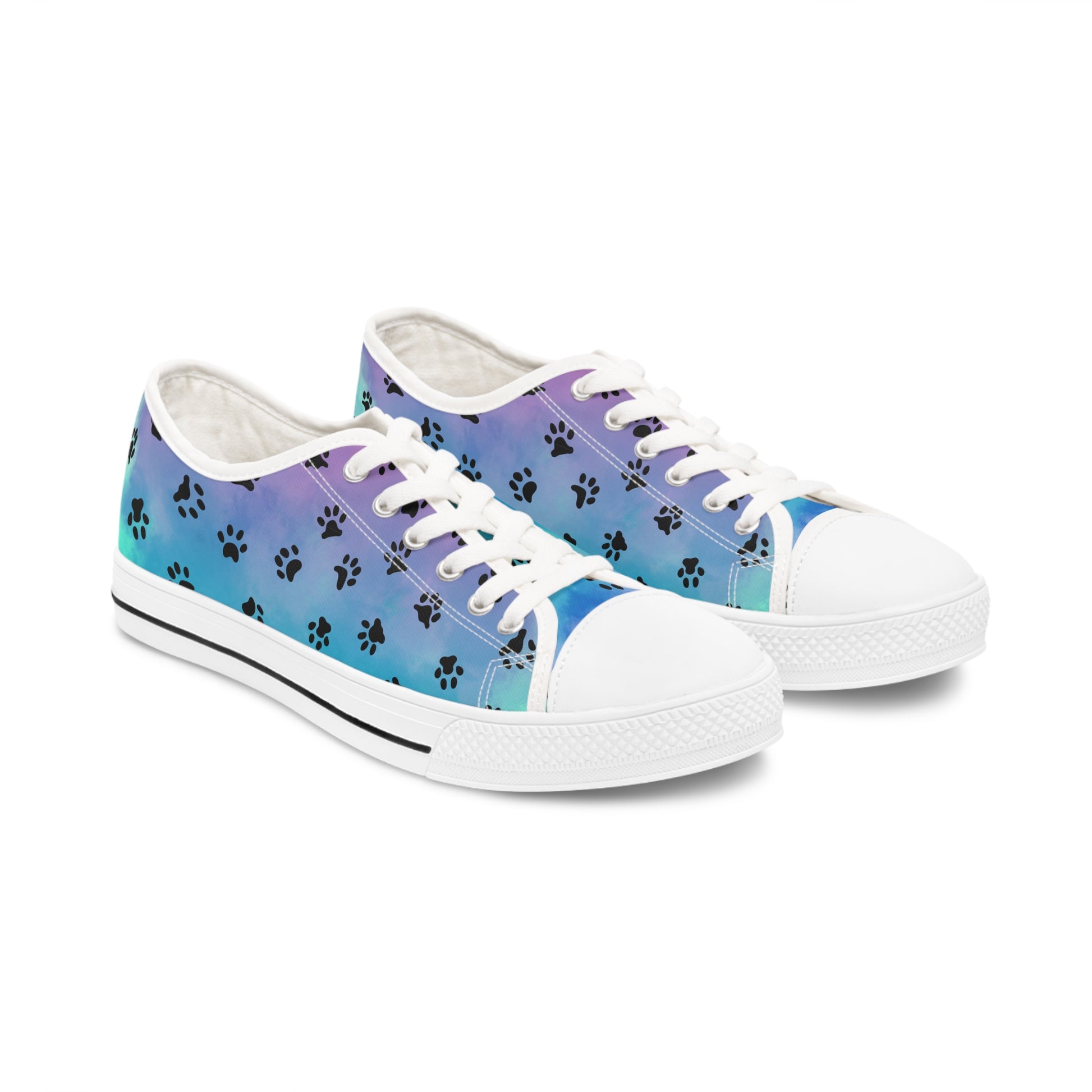 Purple/Blue Paw Print Women's Low Top Sneakers White sole