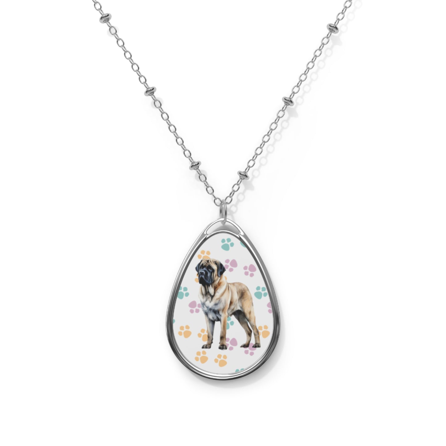 English Mastiff Oval Necklace One Size Silver