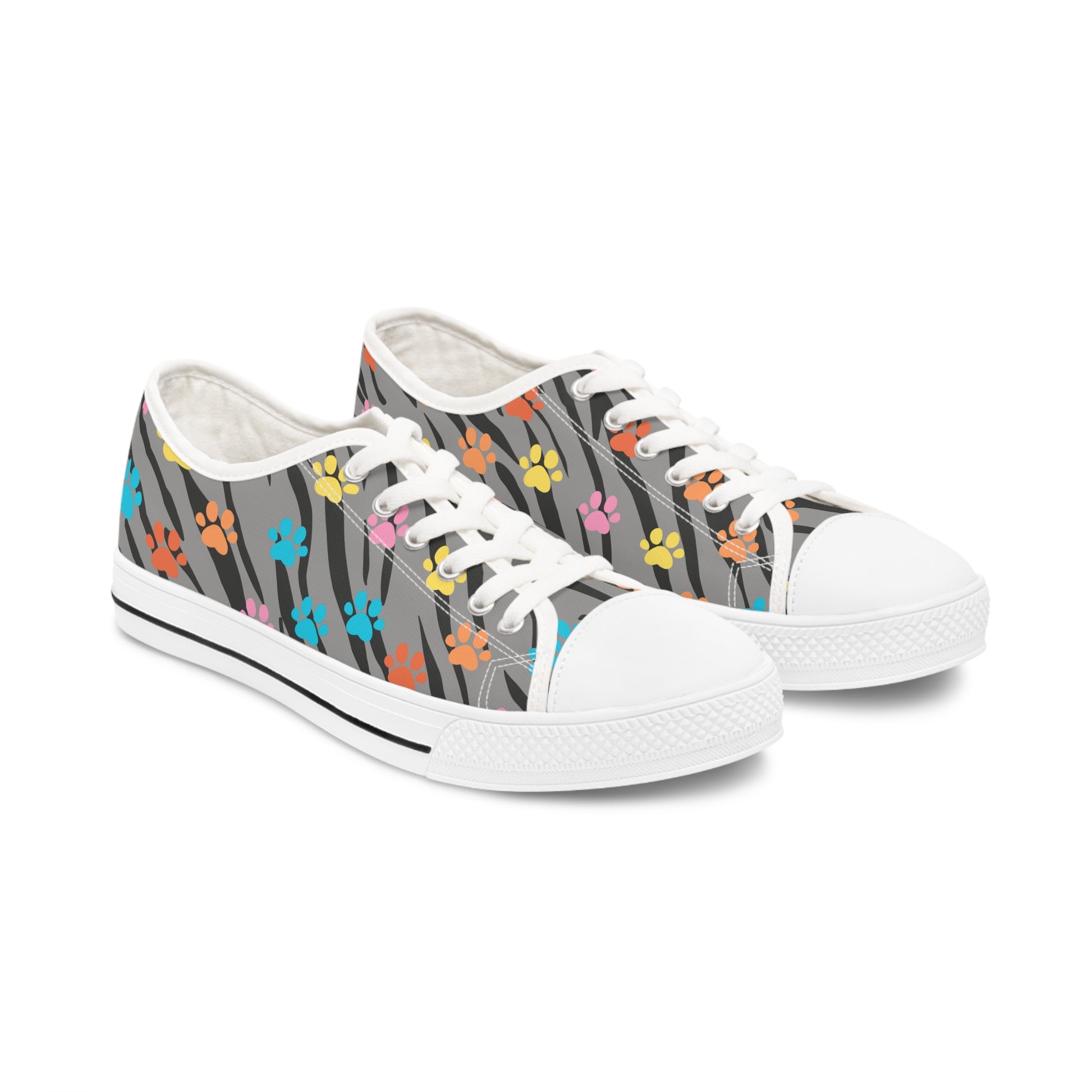 Zebra Paw Print Women's Low Top Sneakers White sole