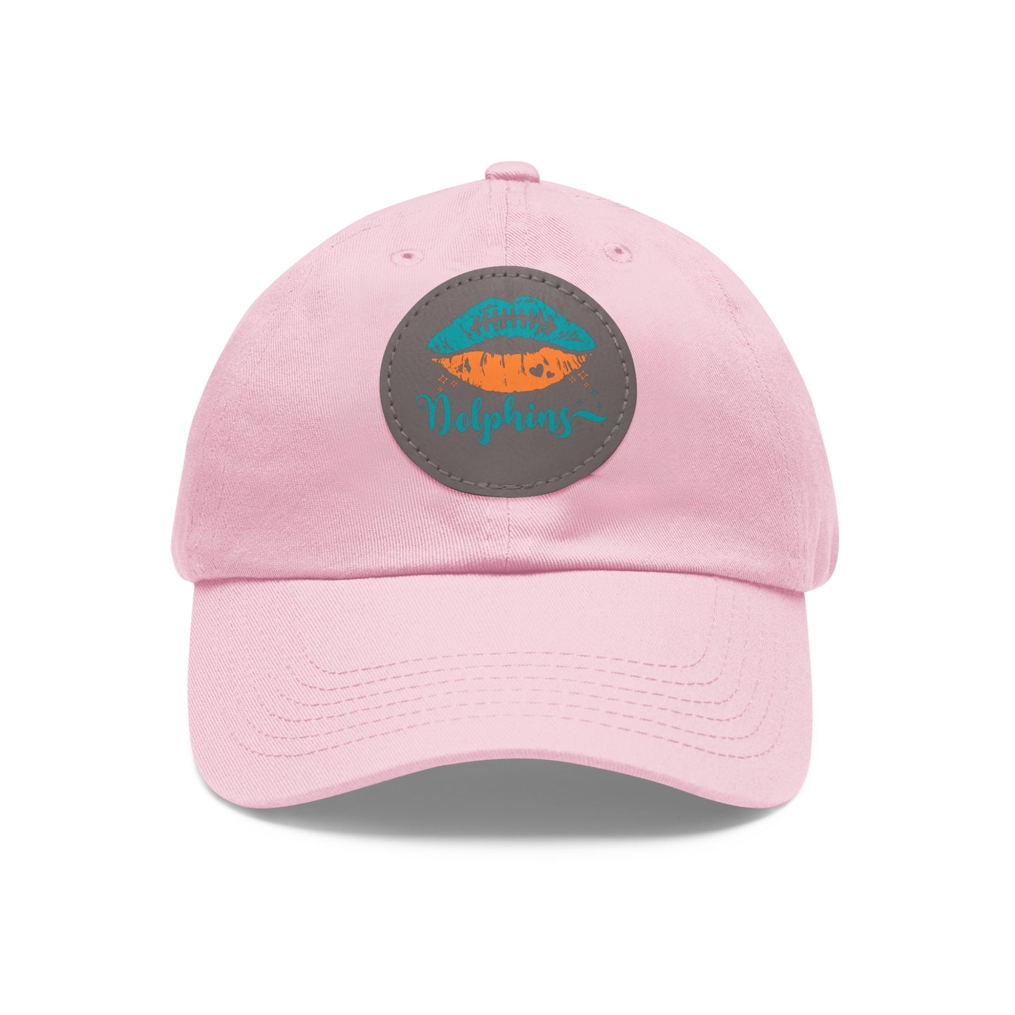 Miami Dolphin Hat with Leather Patch (Round) Light Pink / Grey patch Circle One size