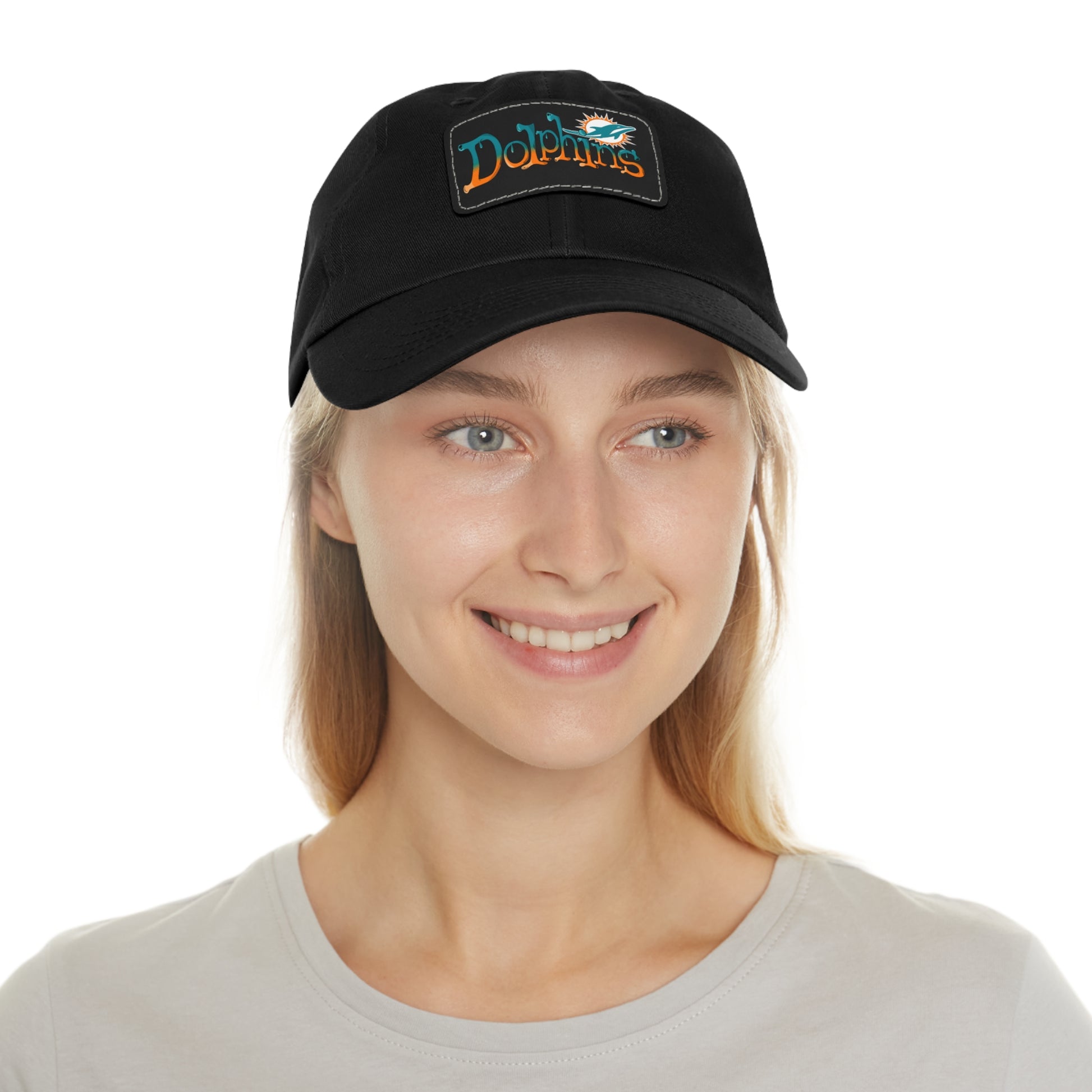 Miami Dolphins Dad Hat with Leather Patch (Rectangle)