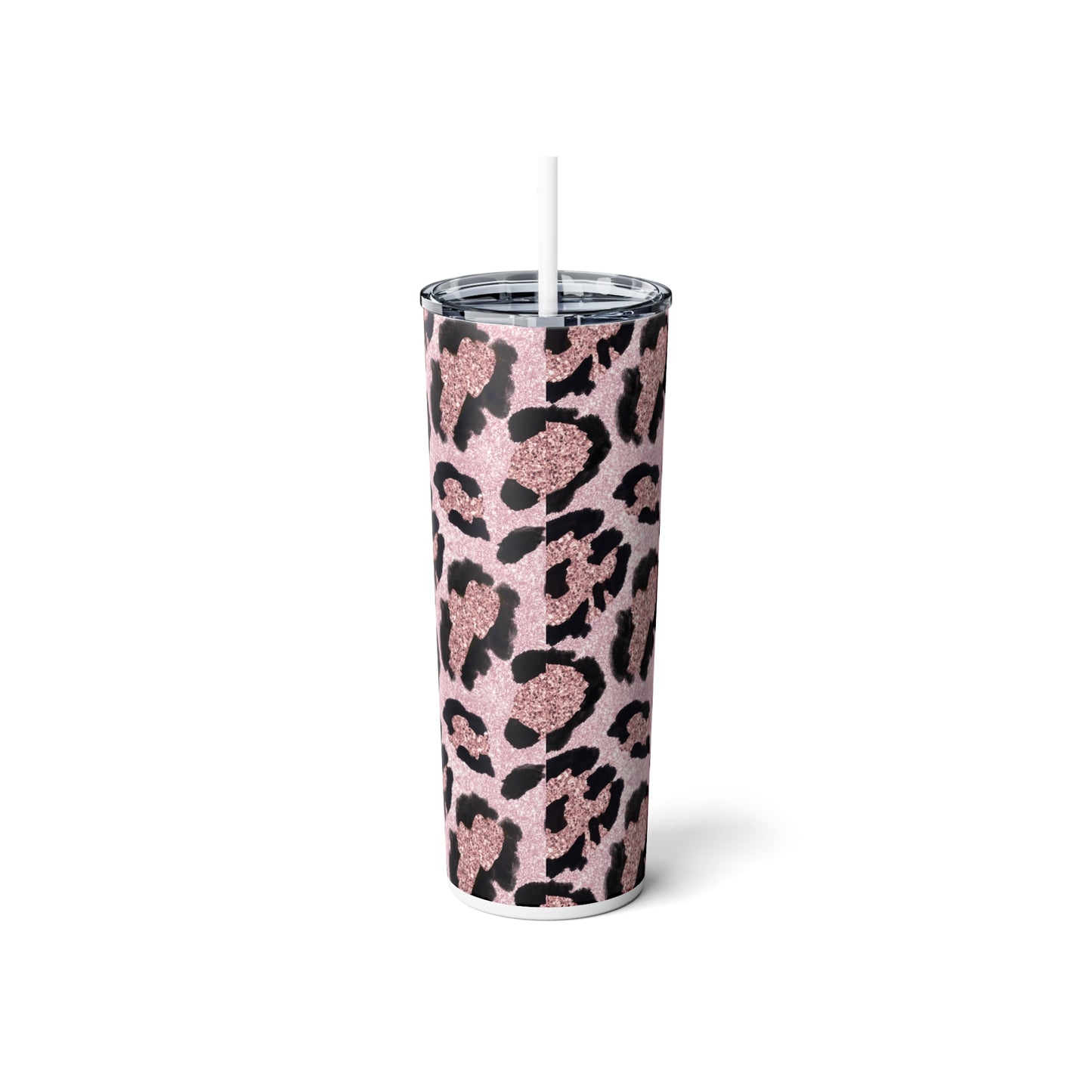 Pink Glitter Leopard Skinny Steel Tumbler with Straw, 20oz