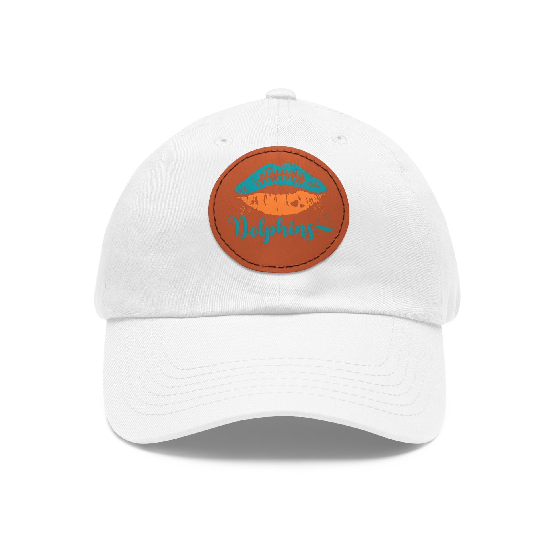 Miami Dolphin Hat with Leather Patch (Round) White / Light Brown patch Circle One size