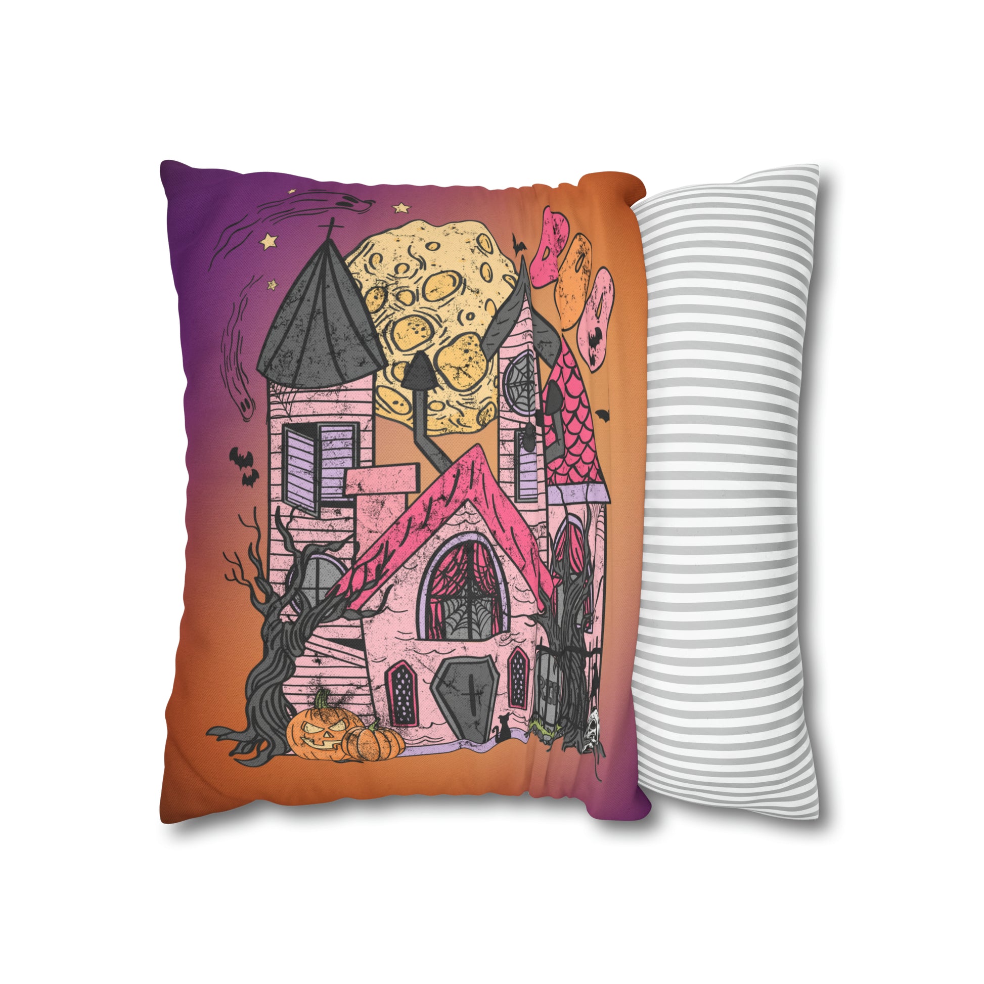 Haunted House Spun Polyester Square Pillow Case