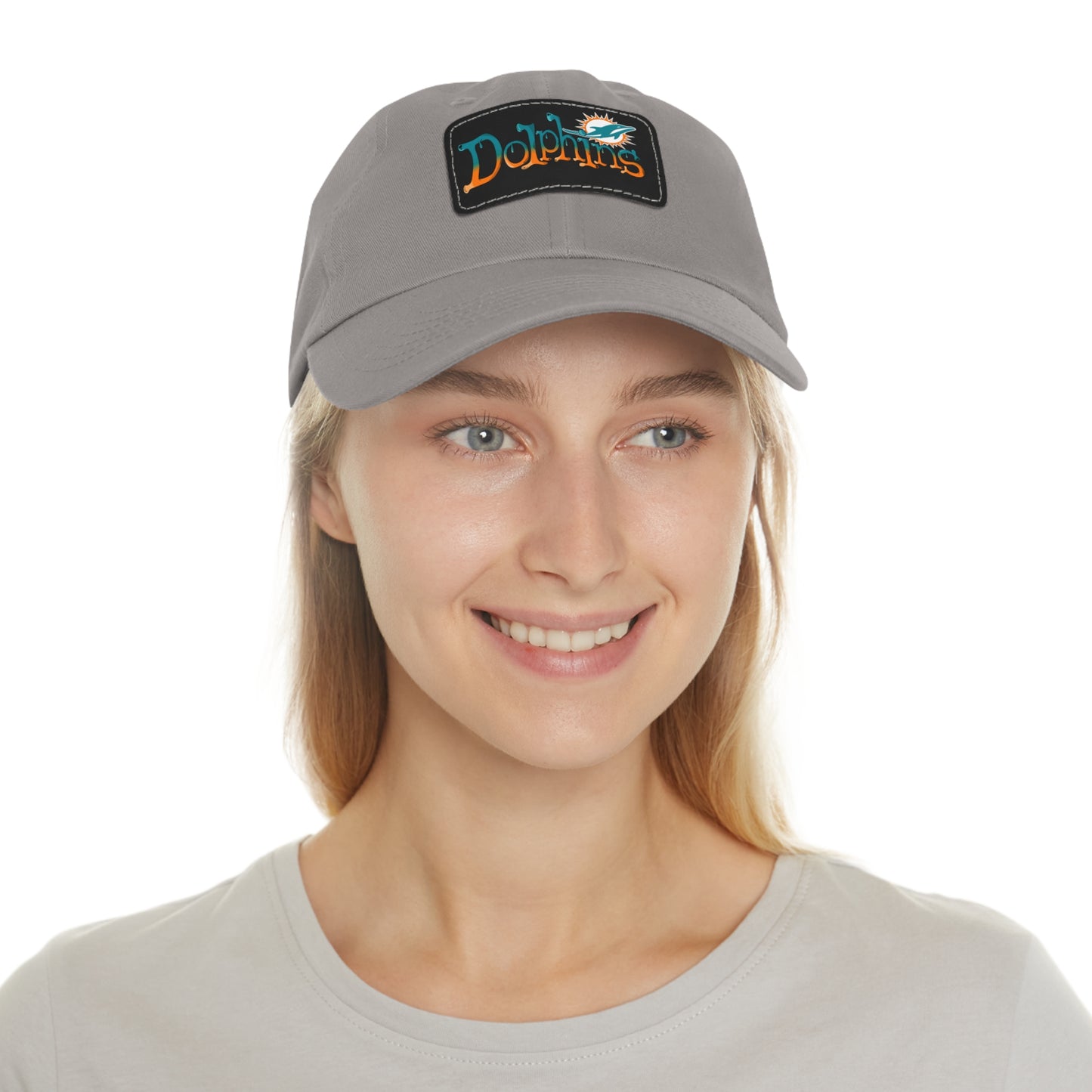 Miami Dolphins Dad Hat with Leather Patch (Rectangle)