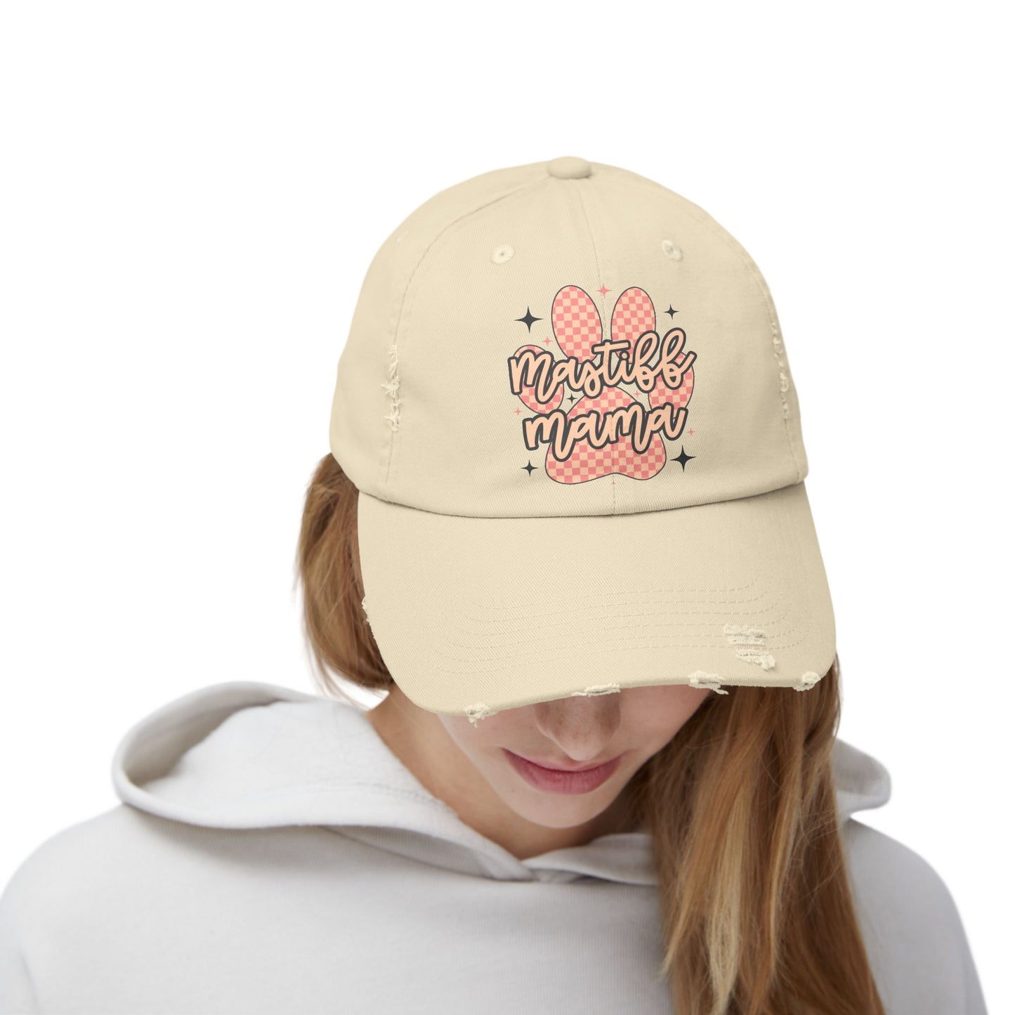 Mastiff Mama Check Paw  <Unisex Distressed Cap