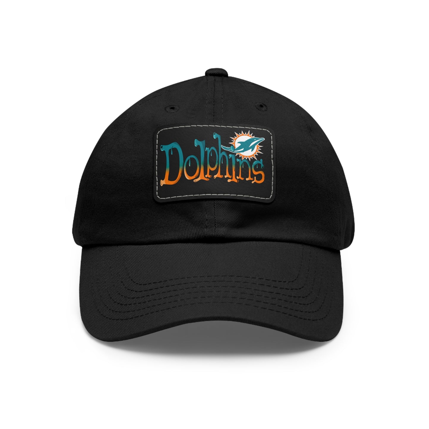 Miami Dolphins Dad Hat with Leather Patch (Rectangle) Black / Black patch Rectangle One size