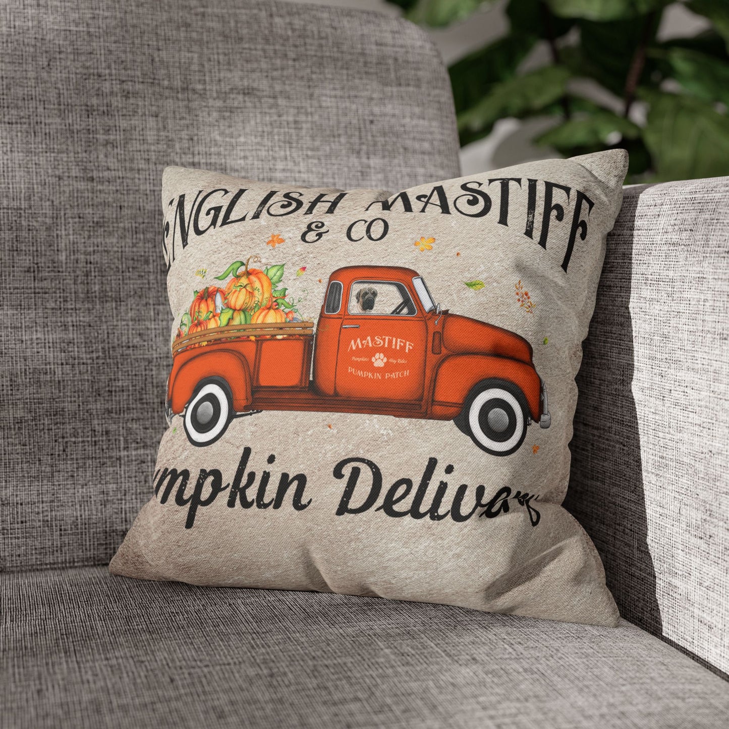 English Mastiff Pumpkin Delivery Spun Polyester Square Pillowcase