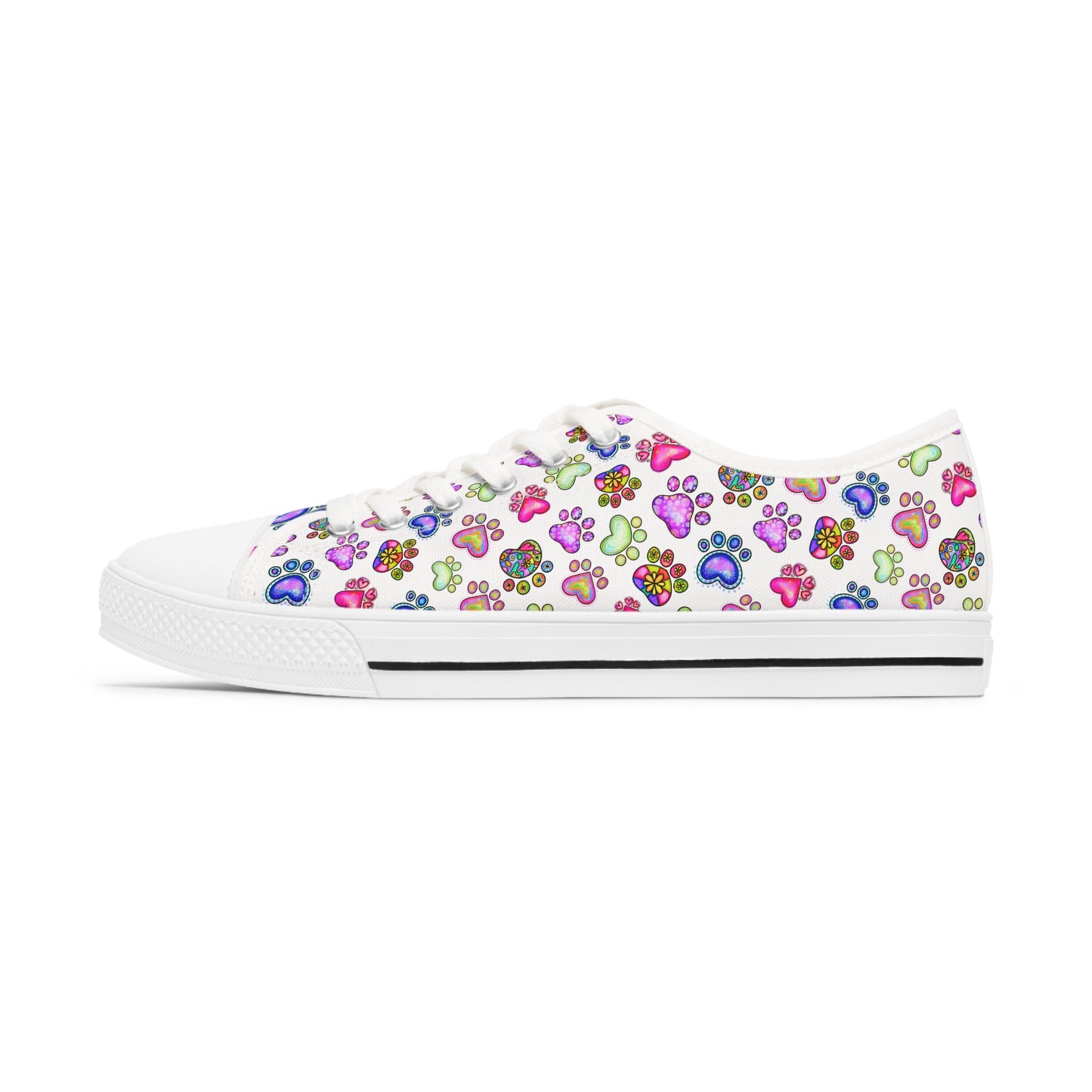 Multi Color Paw Print Women's Low Top Sneakers