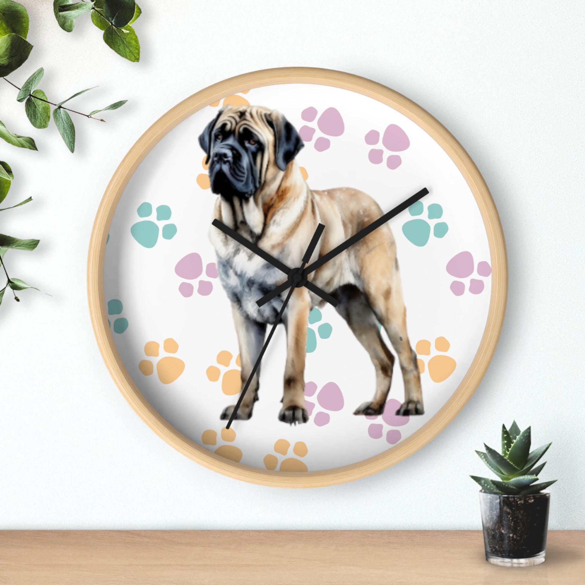 English Mastiff Wall Clock Wooden Black 10"