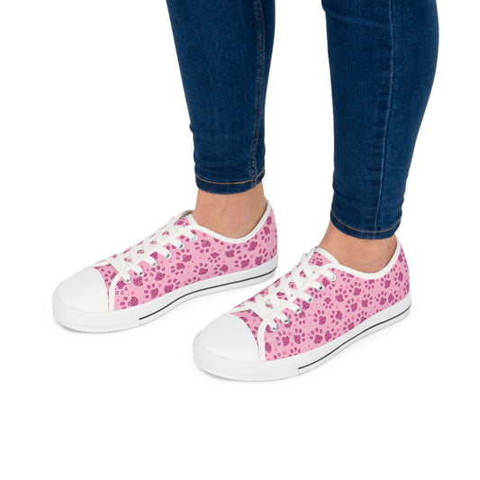 Pink Paw Print Women's Low Top Sneakers White sole