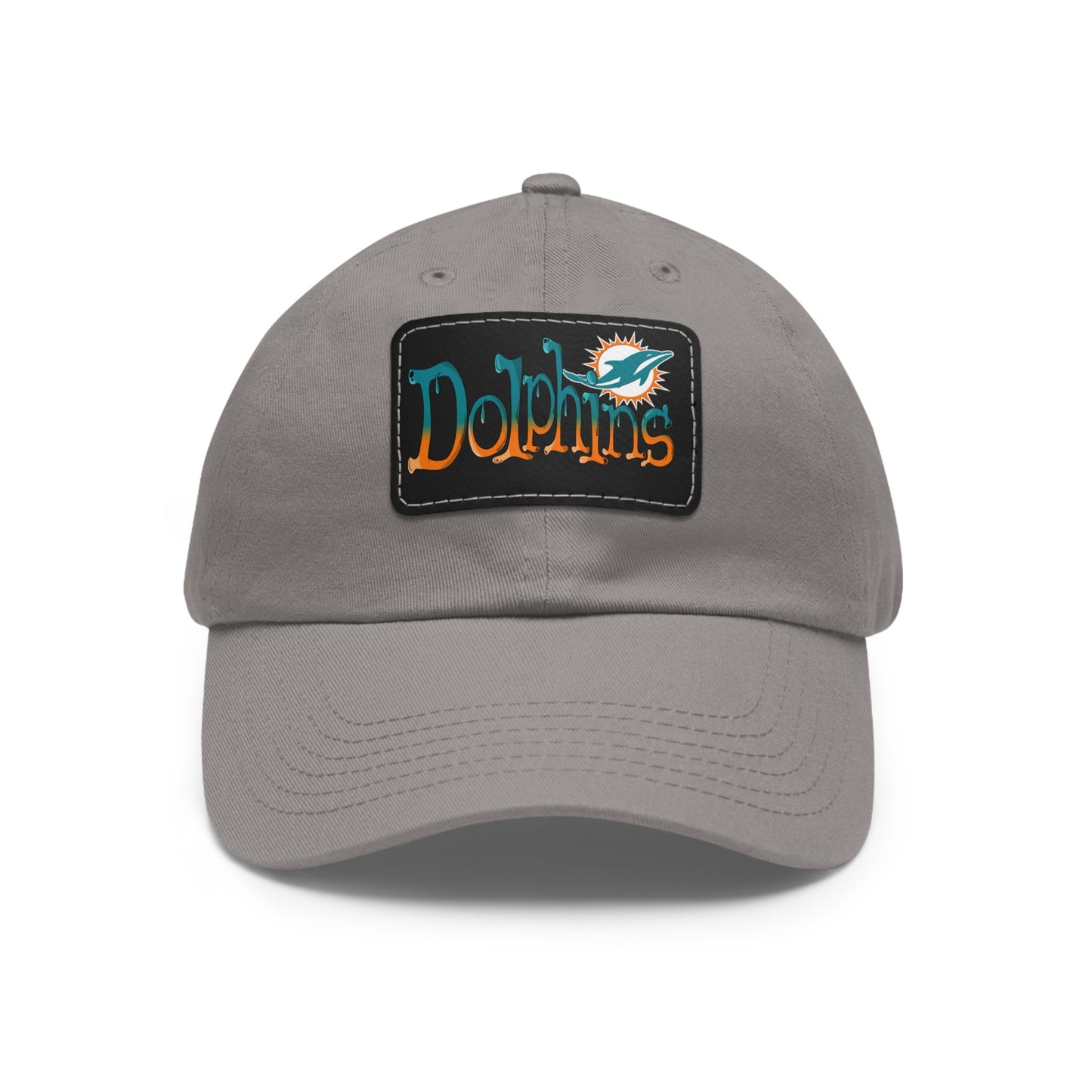 Miami Dolphins Dad Hat with Leather Patch (Rectangle) Grey / Black patch Rectangle One size