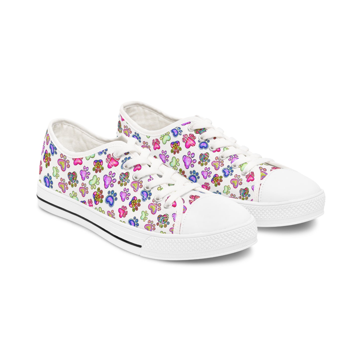 Multi Color Paw Print Women's Low Top Sneakers White sole