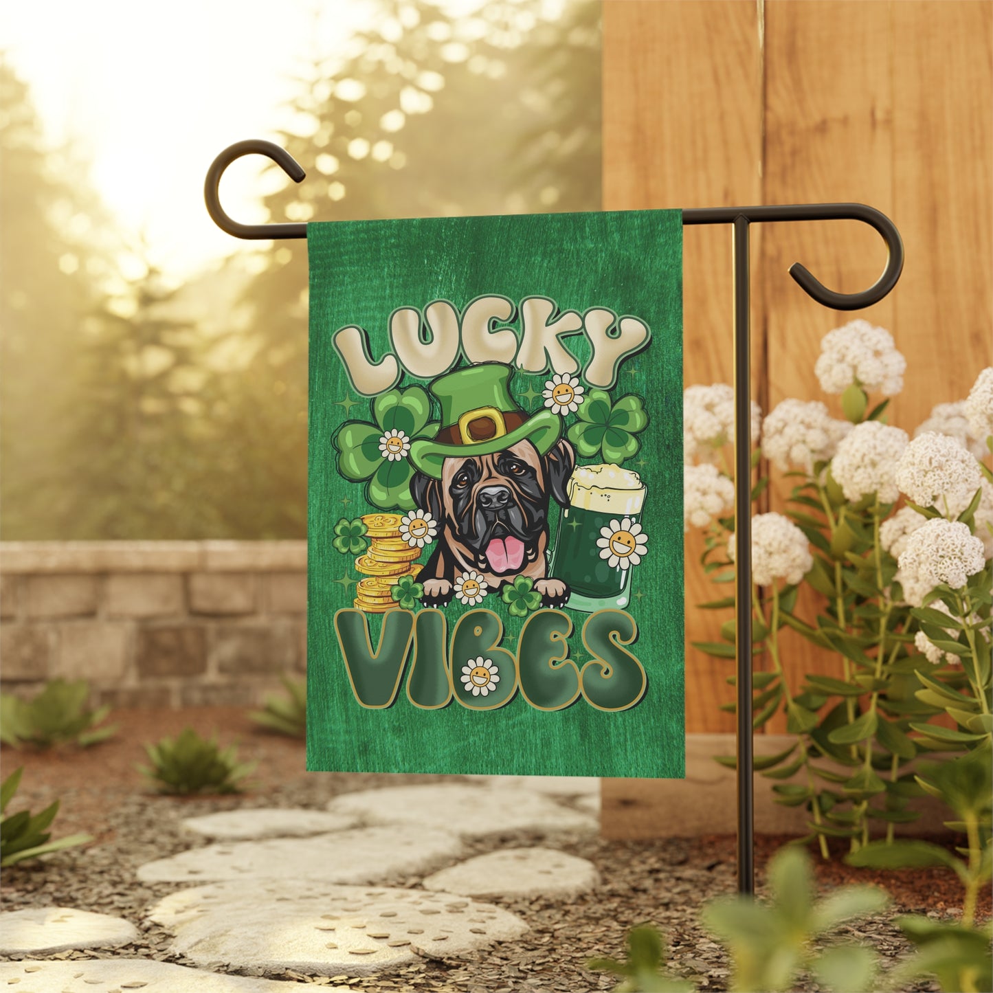 Lucky Vibes Mastiff Garden Flag