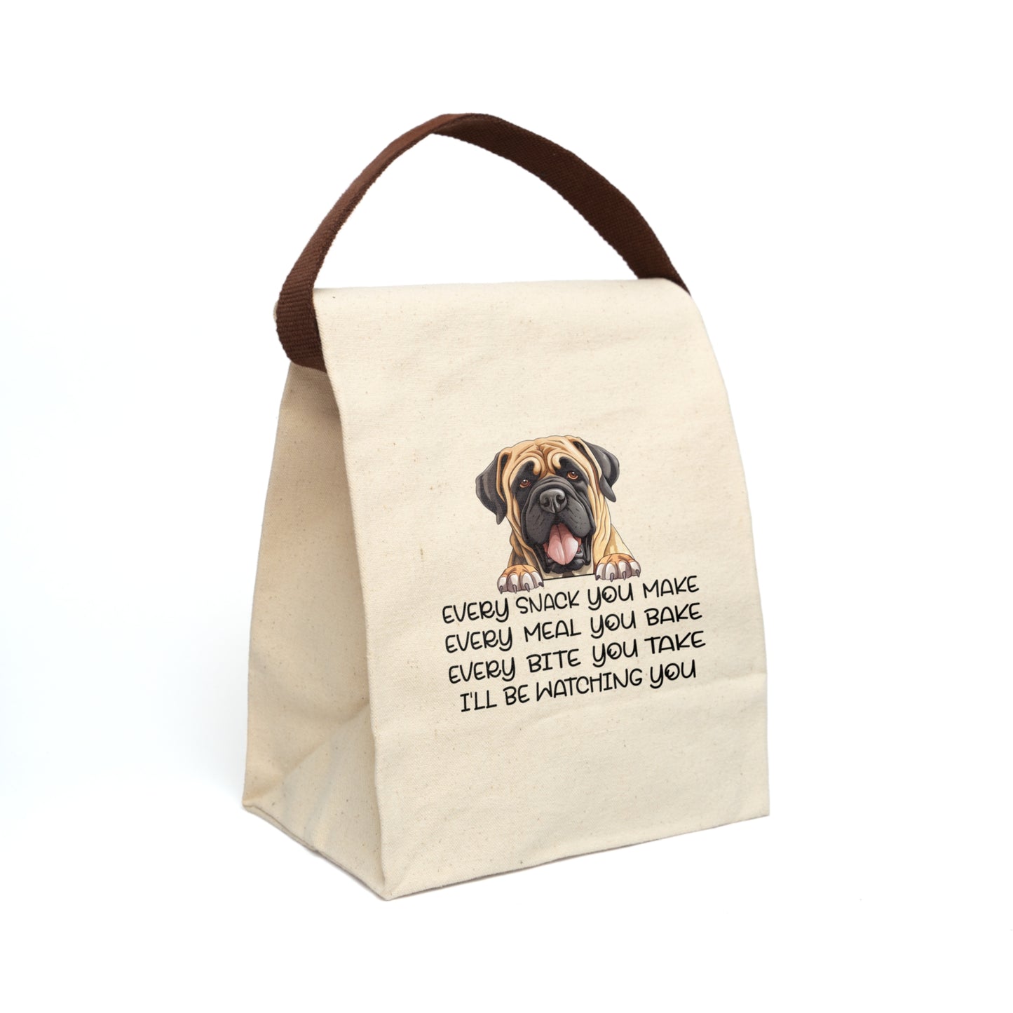 English Mastiff Canvas Lunch Bag With Strap 8" x 12.5" x 5.5" Natural