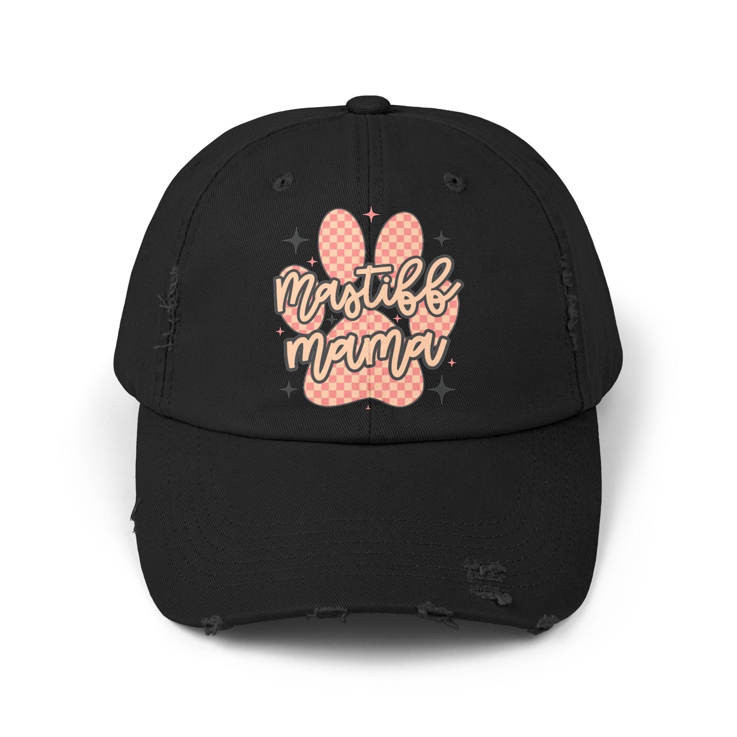 Mastiff Mama Check Paw  <Unisex Distressed Cap
