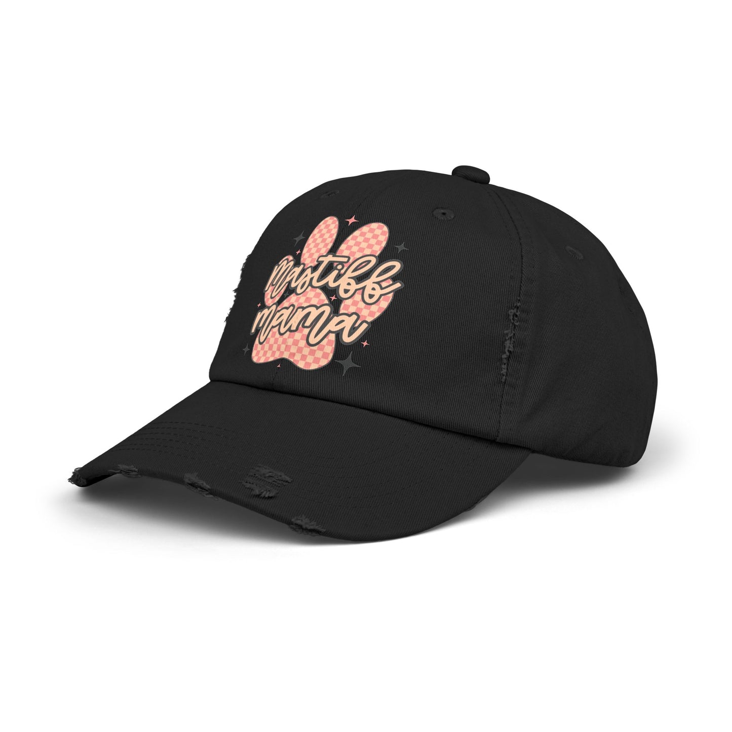 Mastiff Mama Check Paw  <Unisex Distressed Cap