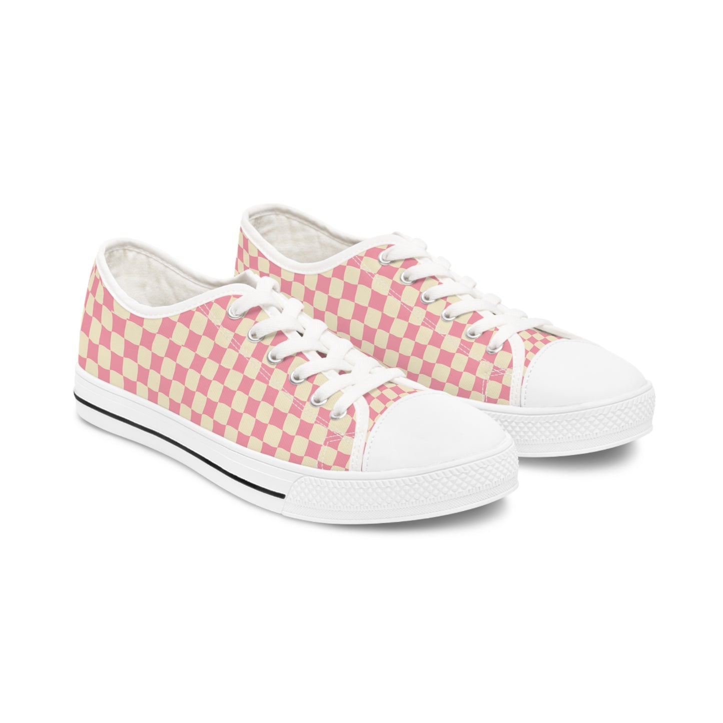 Pink check Women's Low Top Sneakers White sole