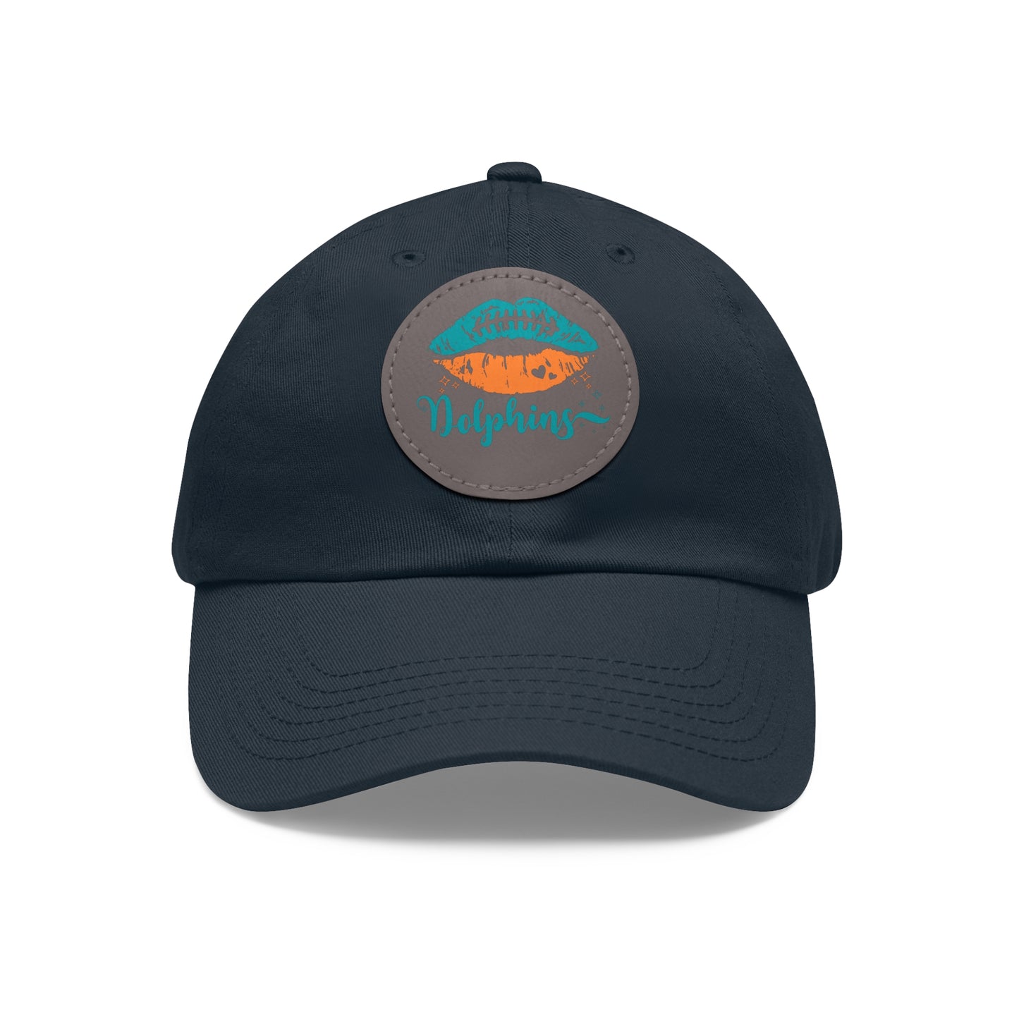 Miami Dolphin Hat with Leather Patch (Round) Navy / Grey patch Circle One size