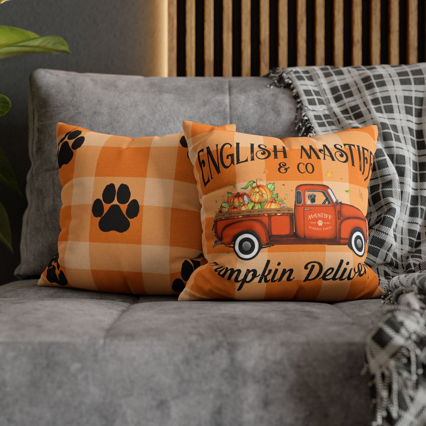 Plaid EM Pumpkin Spun Polyester Square Pillowcase