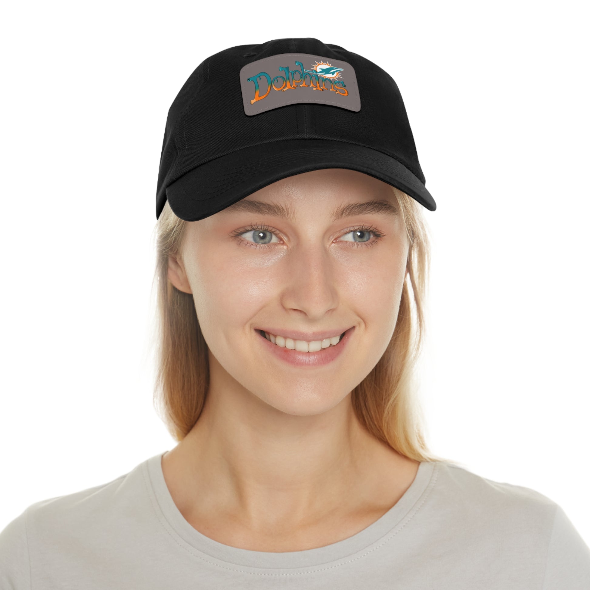 Miami Dolphins Dad Hat with Leather Patch (Rectangle)