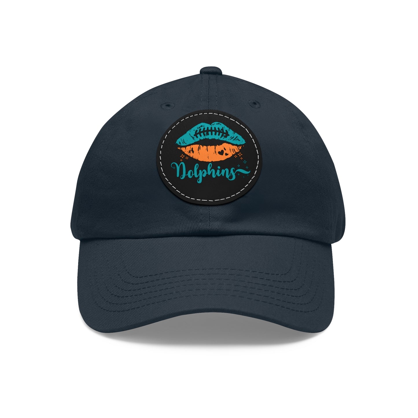 Miami Dolphin Hat with Leather Patch (Round) Navy / Black patch Circle One size