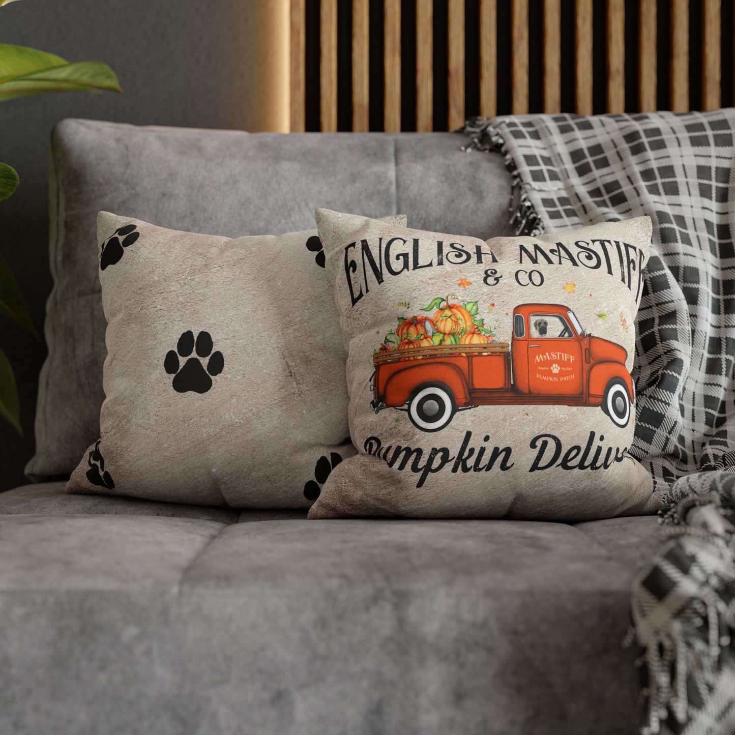 English Mastiff Pumpkin Delivery Spun Polyester Square Pillowcase