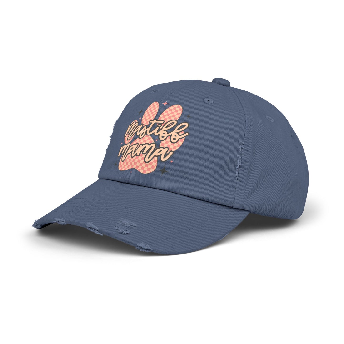 Mastiff Mama Check Paw  <Unisex Distressed Cap