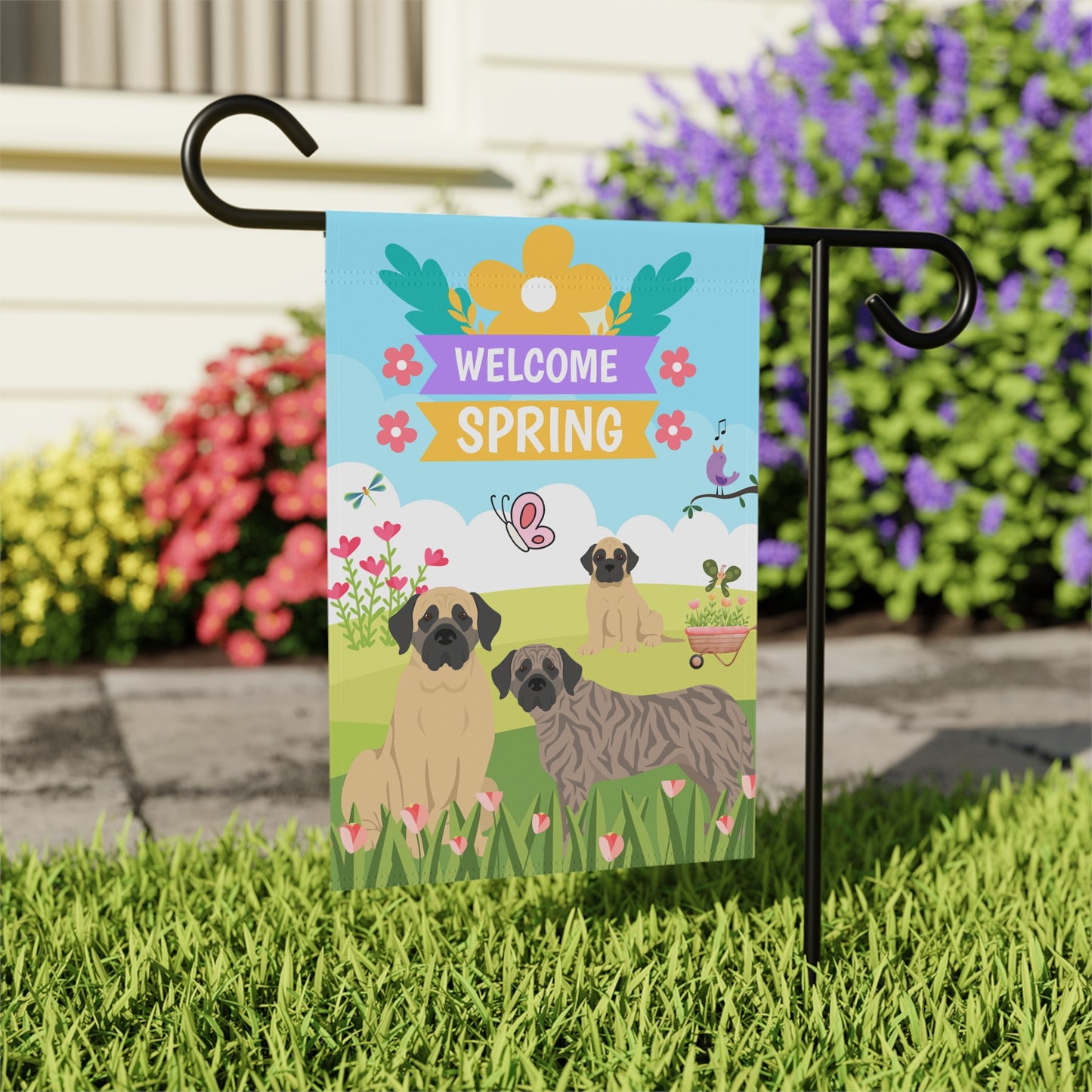 Mastiff Welcome Spring Garden Flag 12'' × 18''