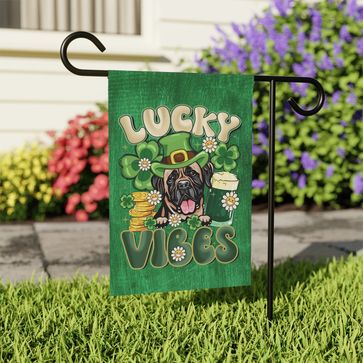 Lucky Vibes Mastiff Garden Flag 12'' × 18''