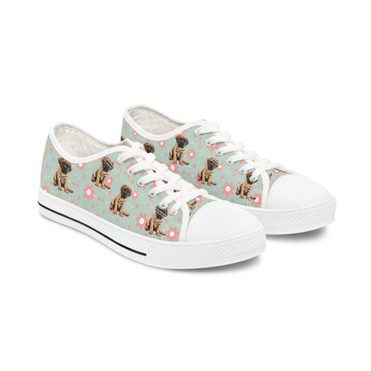 Mastiff with flowers Women's Low Top Sneakers White sole