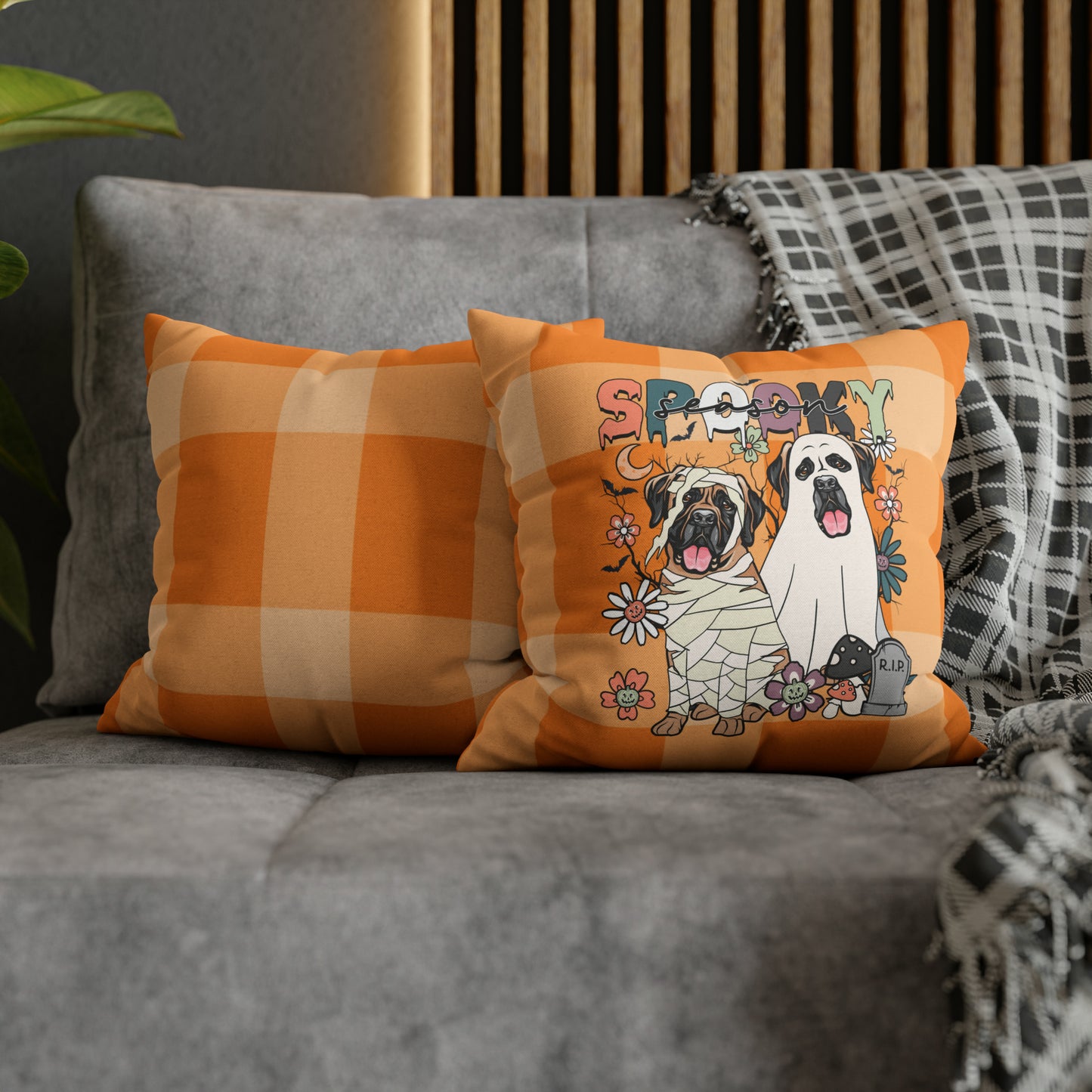 Halloween Mastiff Spun Polyester Square Pillow Case